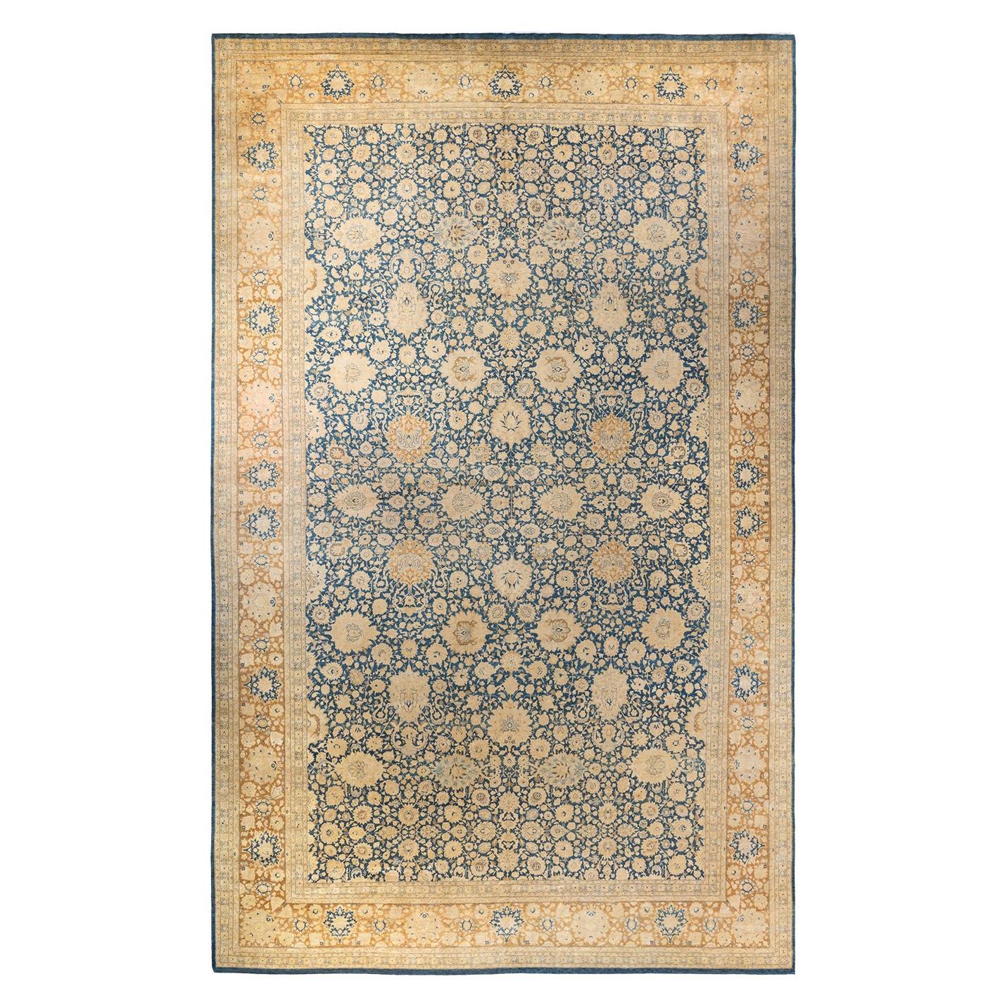 One-of-a-kind Hand Knotted Wool Mogul Blue Area Rug For Sale