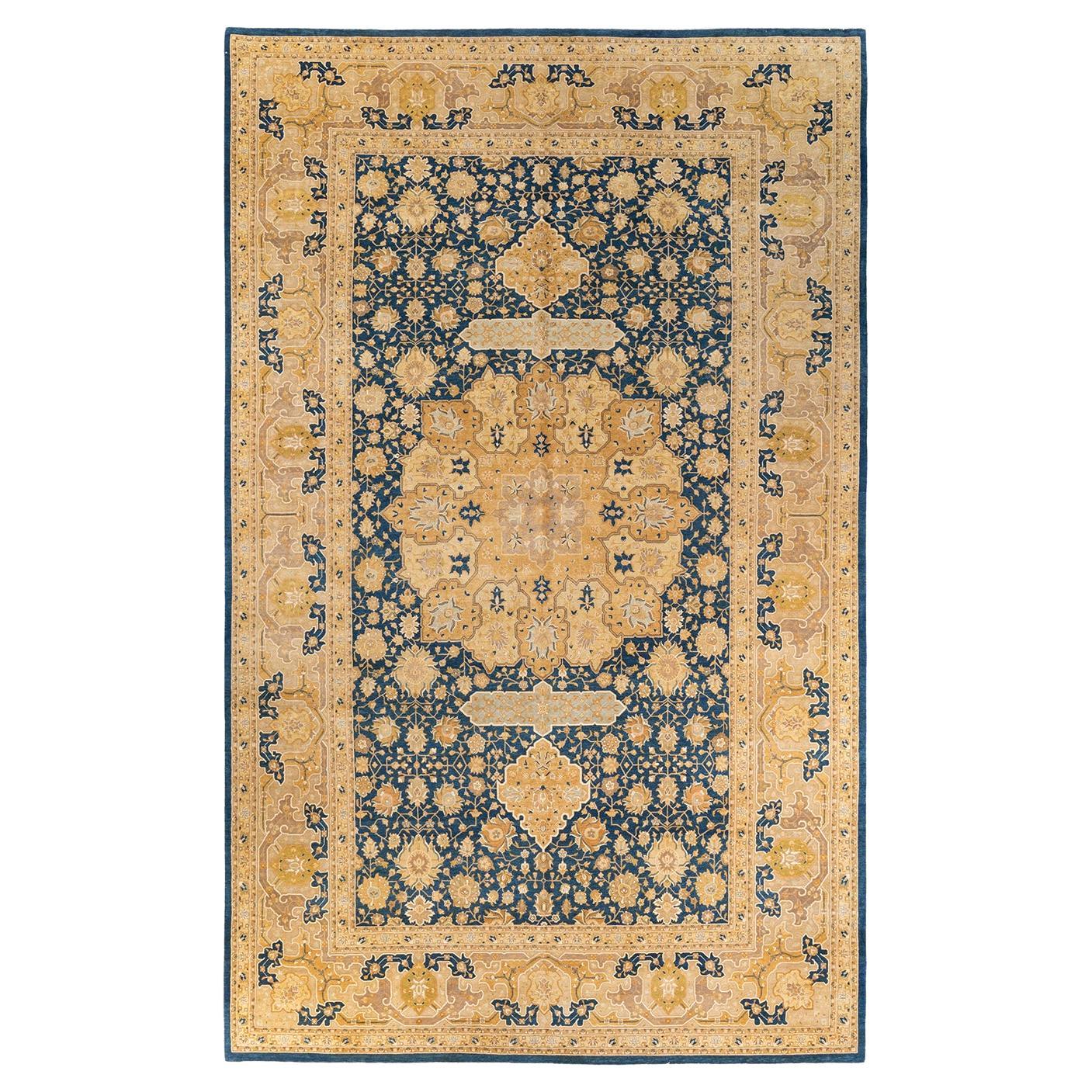 One-of-a-kind Hand Knotted Wool Mogul Blue Area Rug