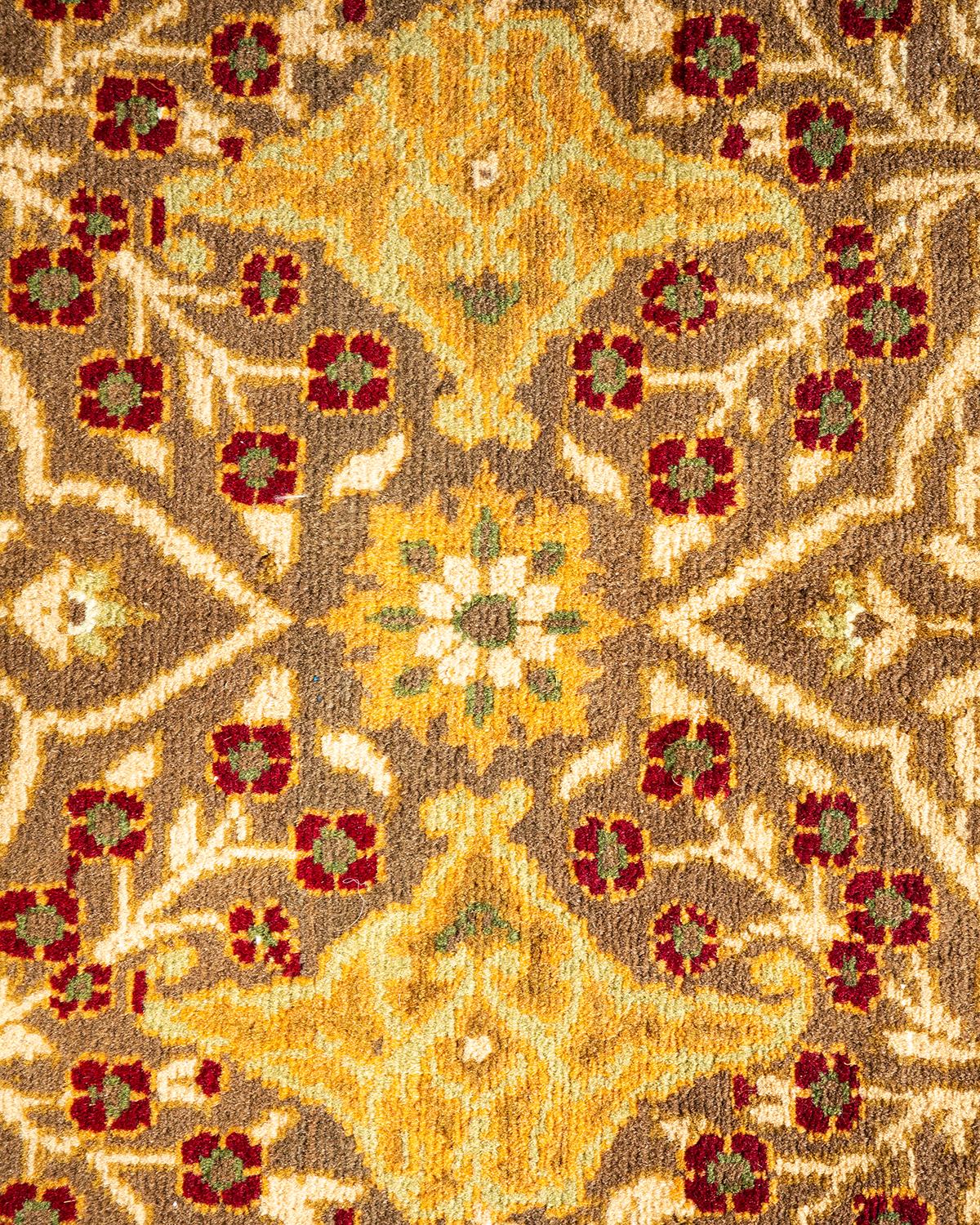 Pakistani One-of-a-kind Hand Knotted Wool Mogul Brown Area Rug For Sale