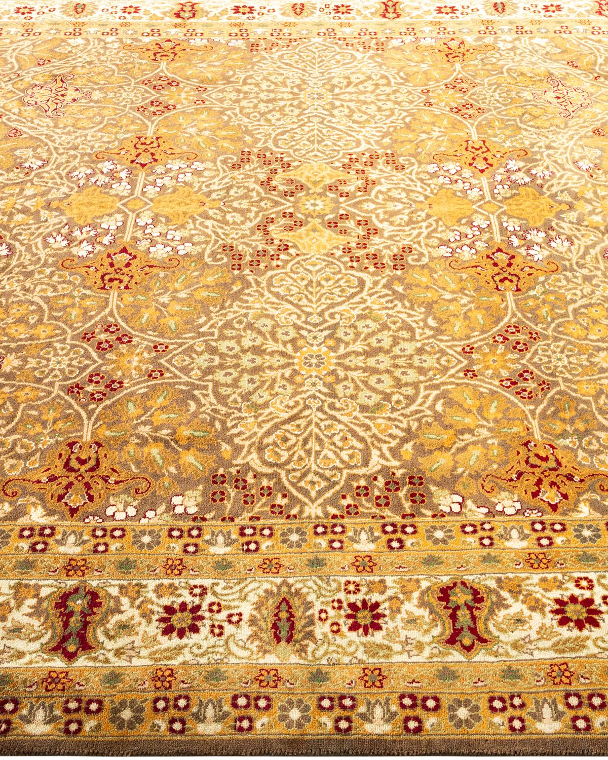 One-of-a-kind Hand Knotted Wool Mogul Brown Area Rug In New Condition For Sale In Norwalk, CT