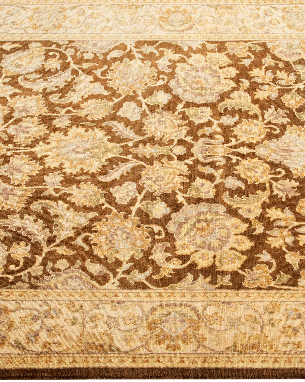 One-of-a-kind Hand Knotted Wool Mogul Brown Area Rug In New Condition For Sale In Norwalk, CT