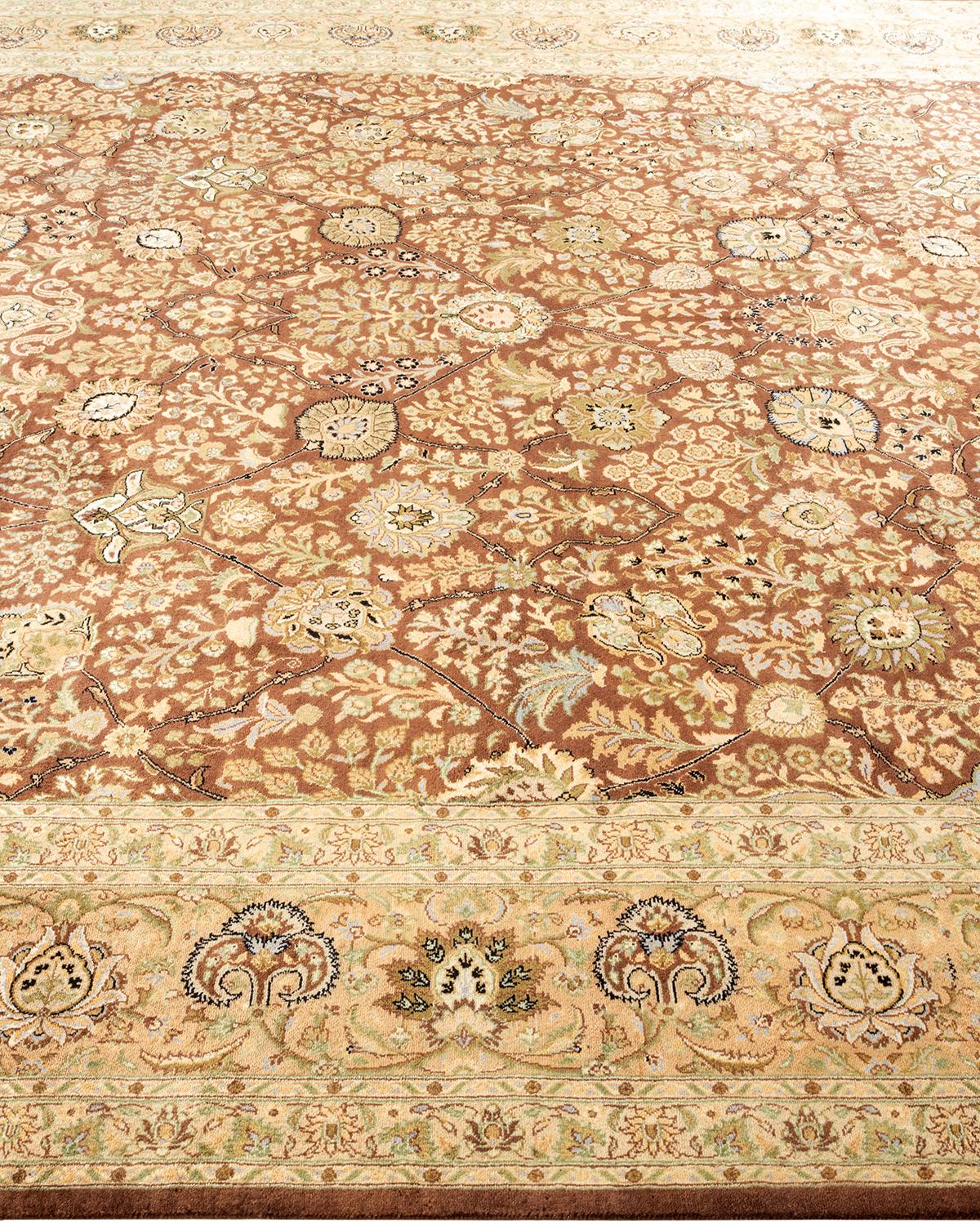 One-of-a-kind Hand Knotted Wool Mogul Brown Area Rug In New Condition For Sale In Norwalk, CT
