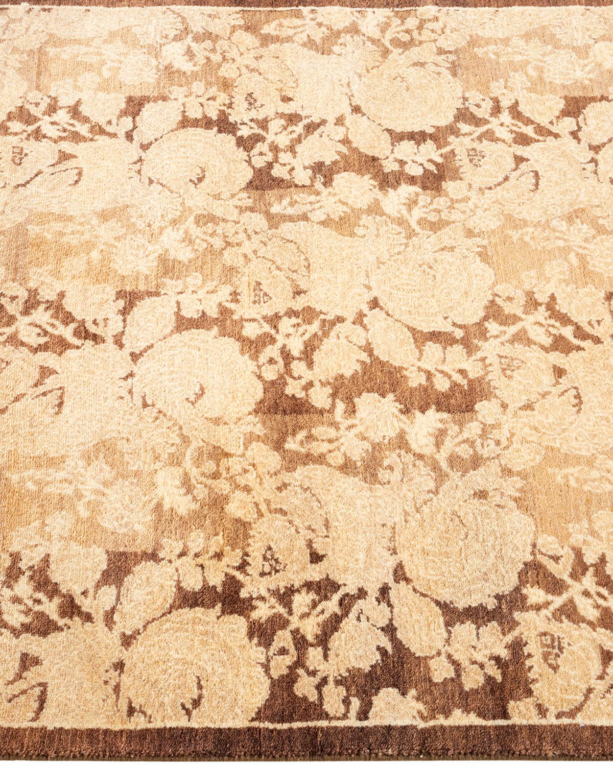 One-of-a-kind Hand Knotted Wool Mogul Brown Area Rug In New Condition For Sale In Norwalk, CT