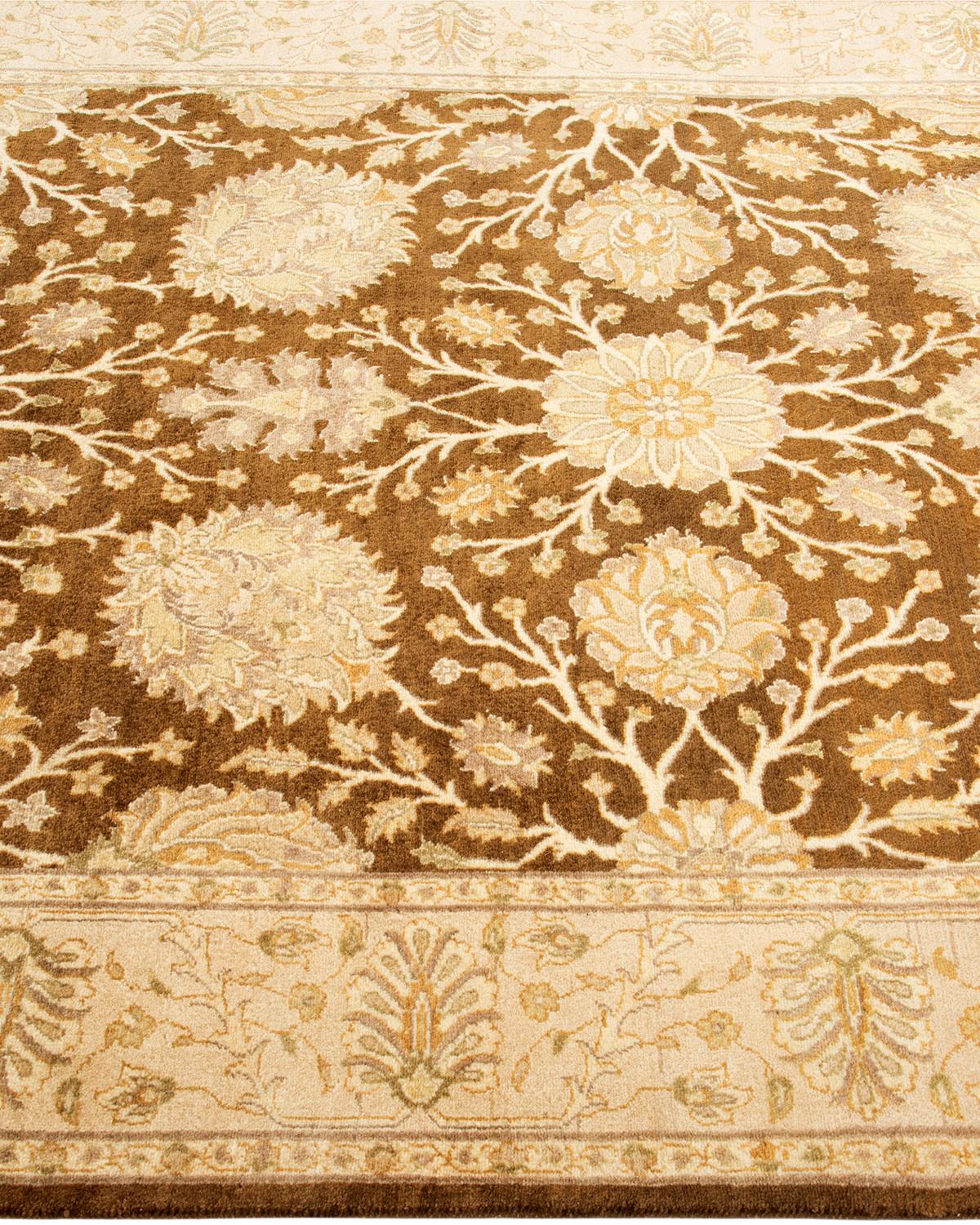 One-of-a-kind Hand Knotted Wool Mogul Brown Area Rug In New Condition For Sale In Norwalk, CT