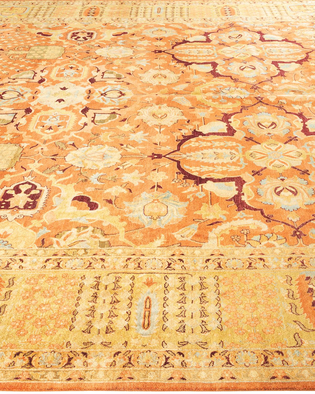 One-of-a-kind Hand Knotted Wool Mogul Brown Area Rug In New Condition For Sale In Norwalk, CT