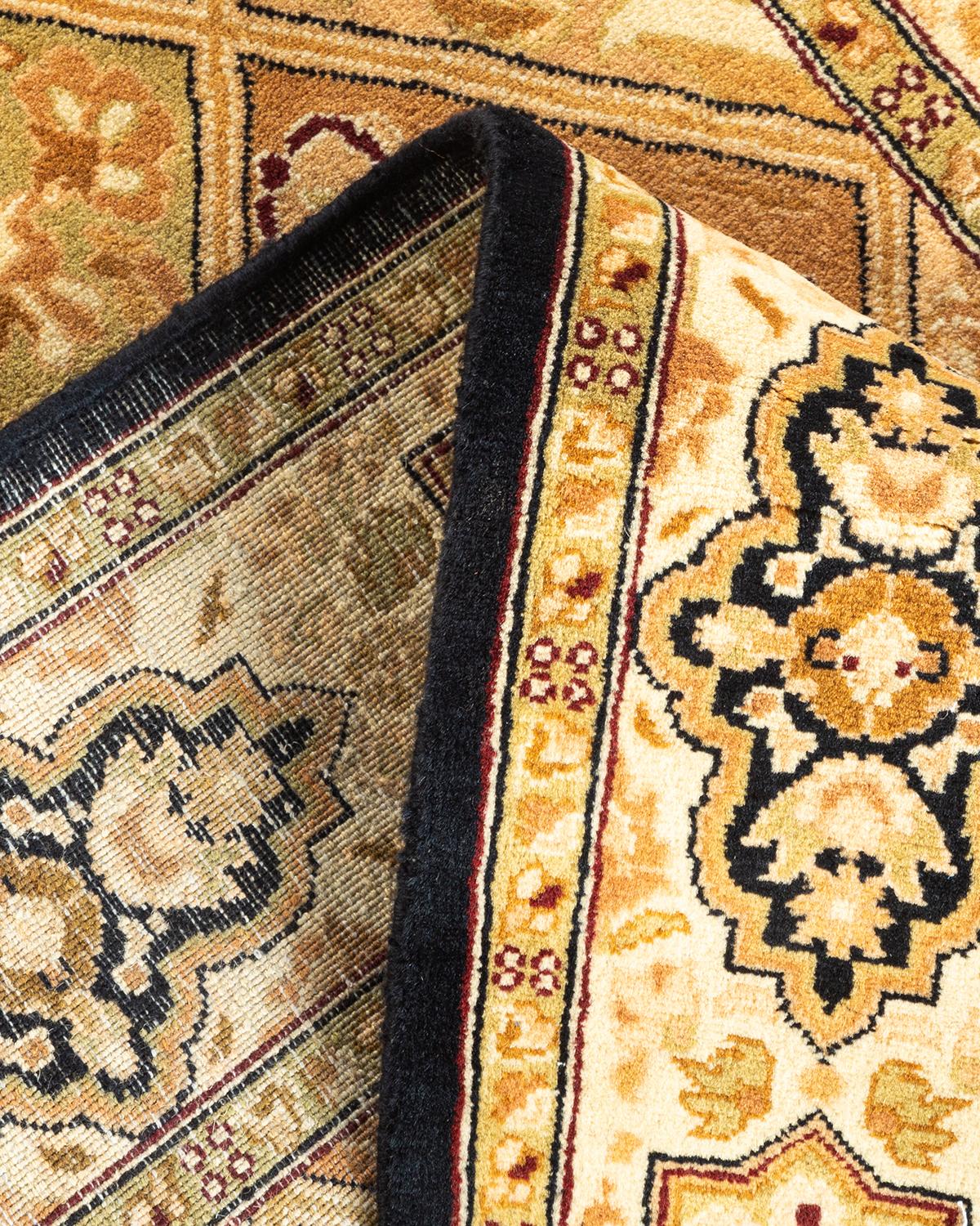 Laine Tapis Mogul marron en laine noué à la main, unique en son genre en vente