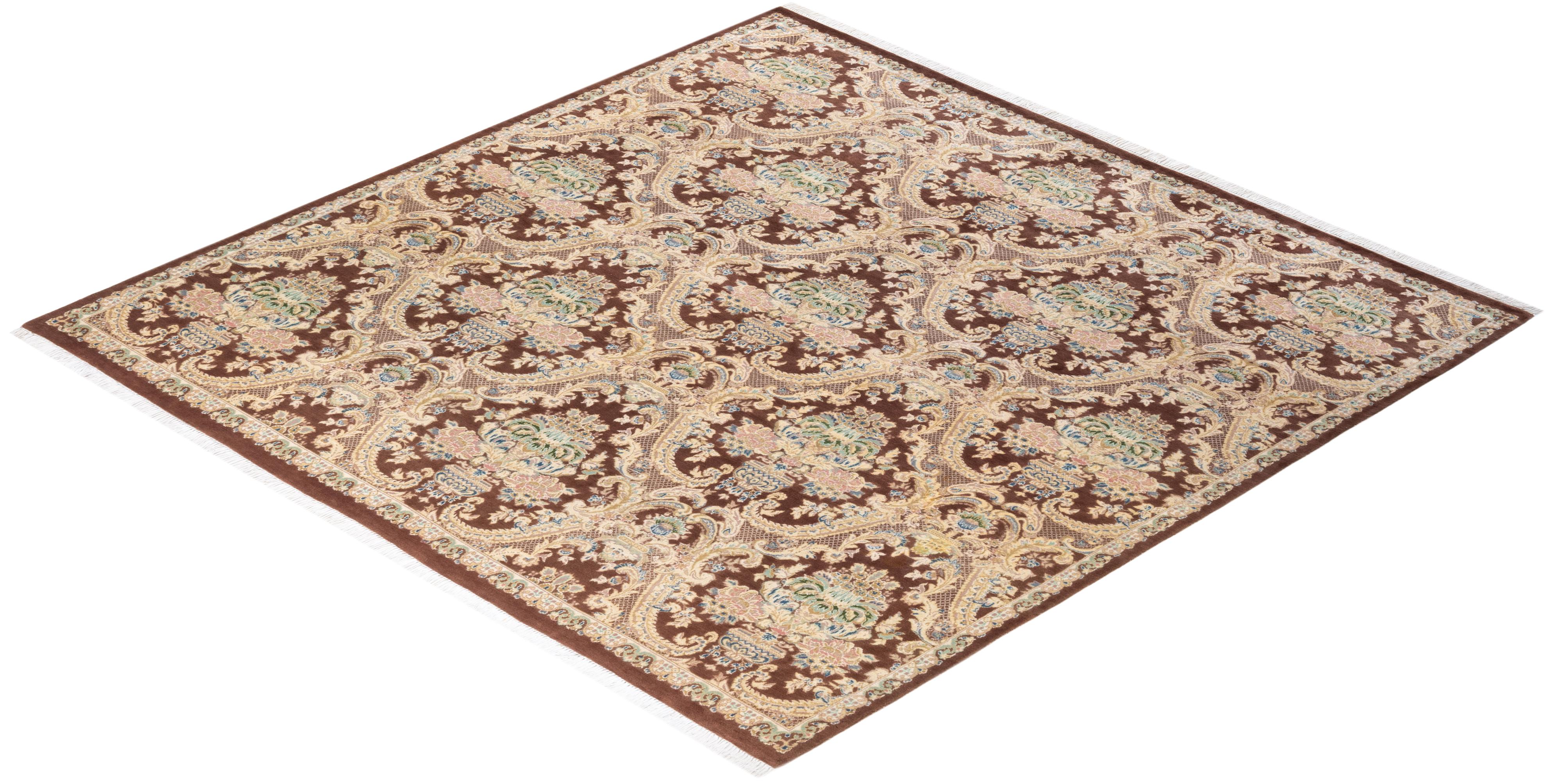Tapis Mogul marron en laine noué à la main, unique en son genre en vente 2