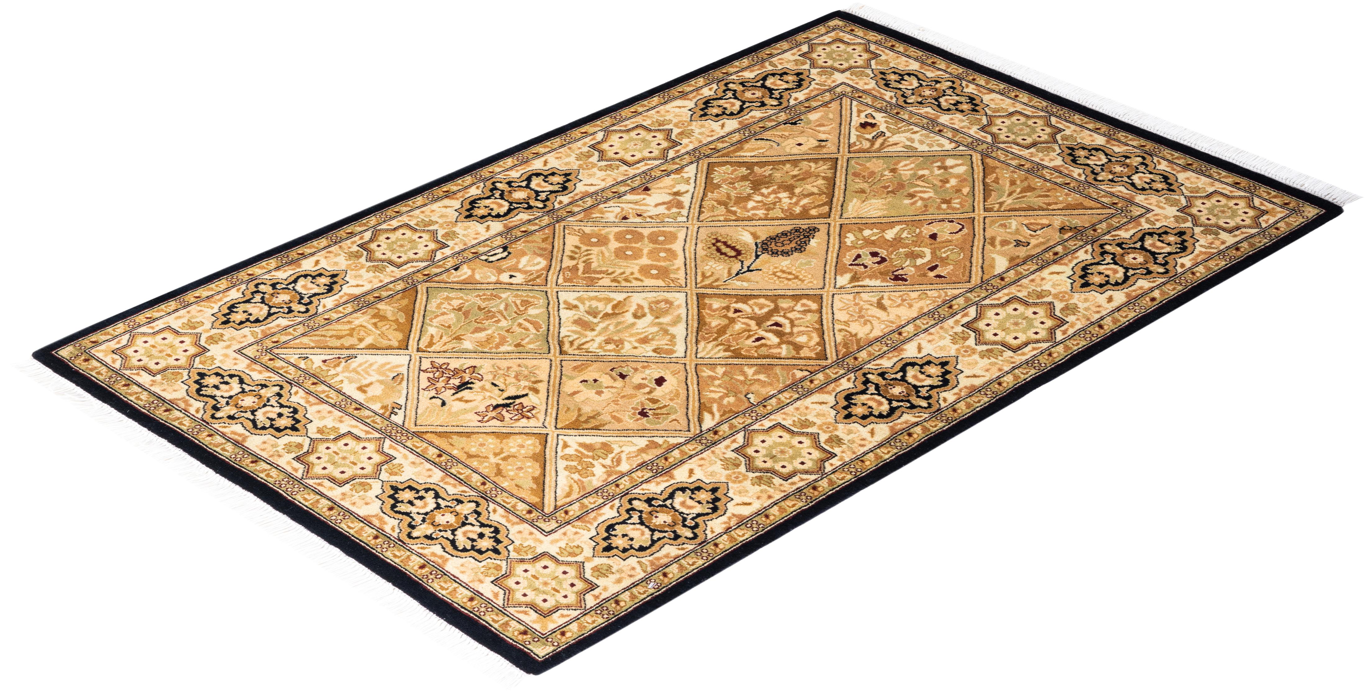 Tapis Mogul marron en laine noué à la main, unique en son genre en vente 2