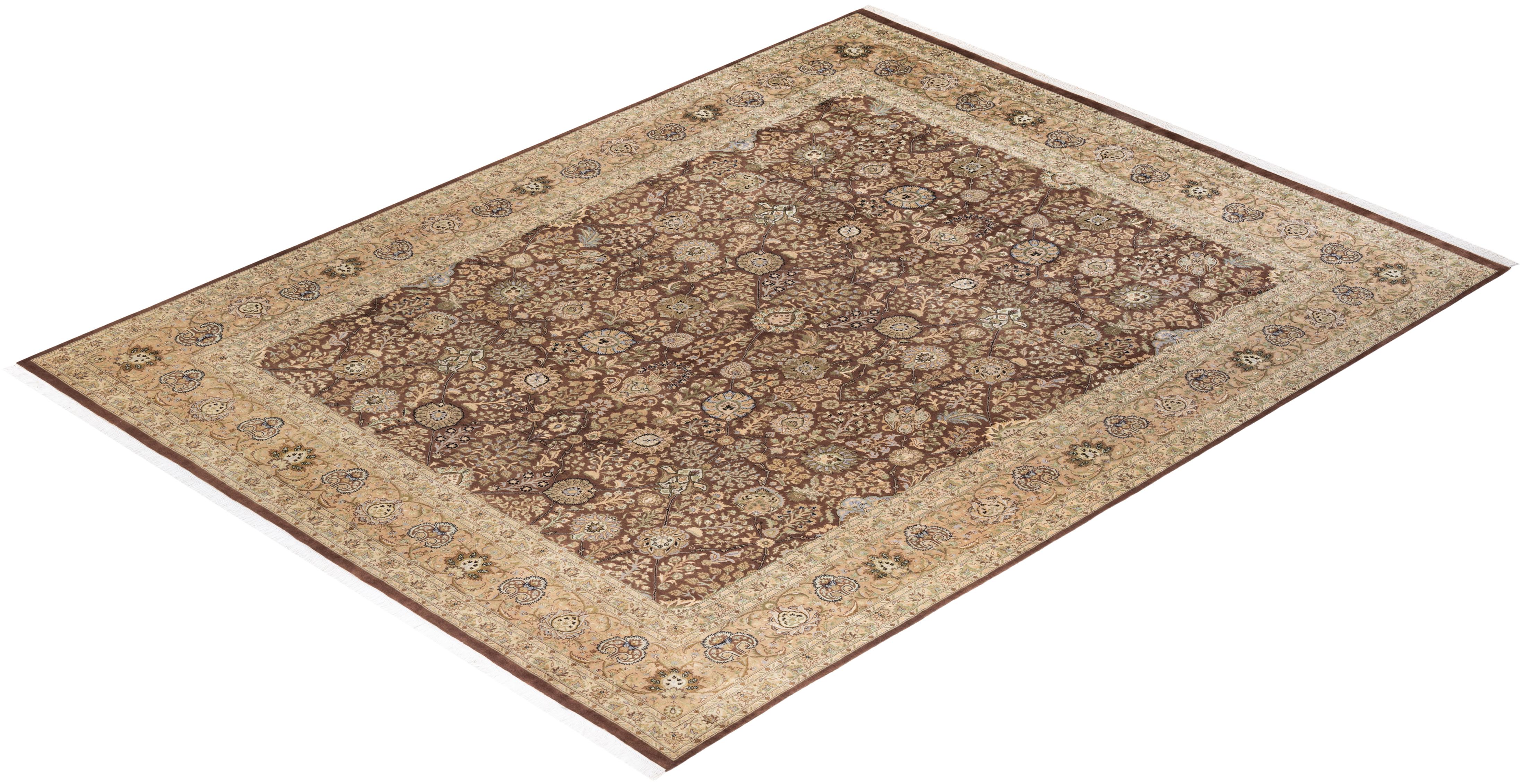 One-of-a-kind Hand Knotted Wool Mogul Brown Area Rug For Sale 3