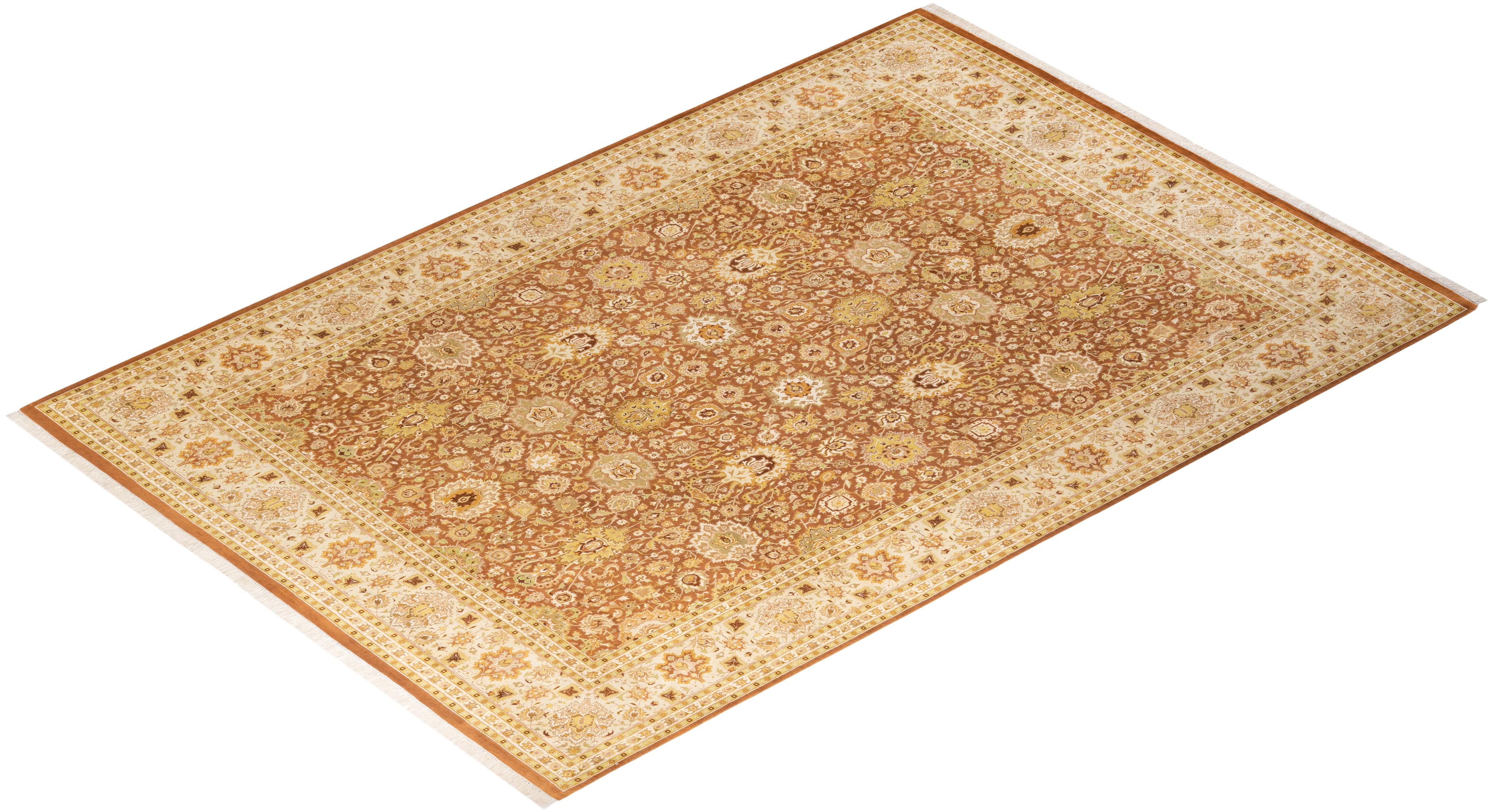 Handgeknüpfter Mogul-Teppich aus brauner Wolle, Unikat im Angebot 3