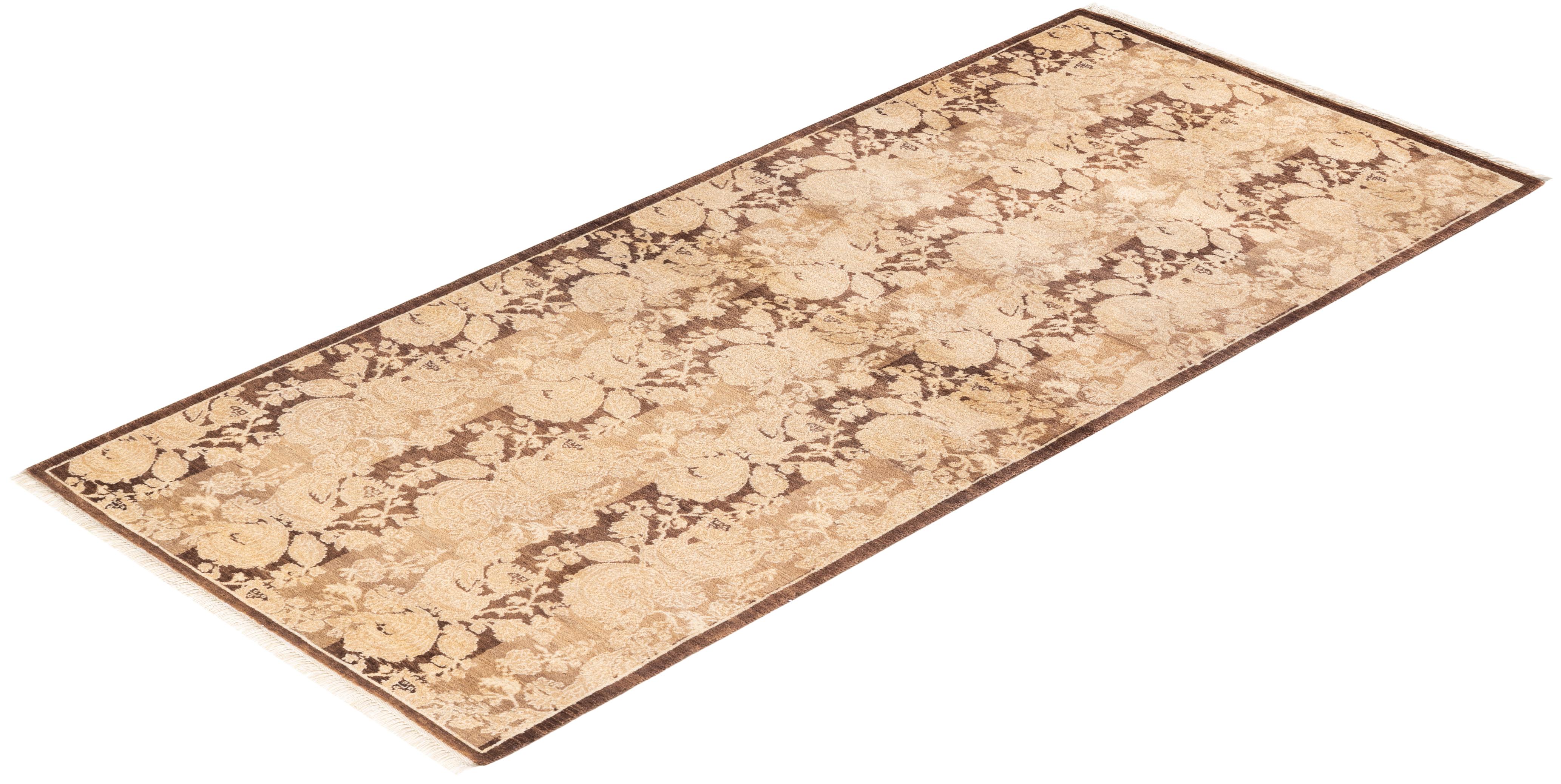 One-of-a-kind Hand Knotted Wool Mogul Brown Area Rug For Sale 3