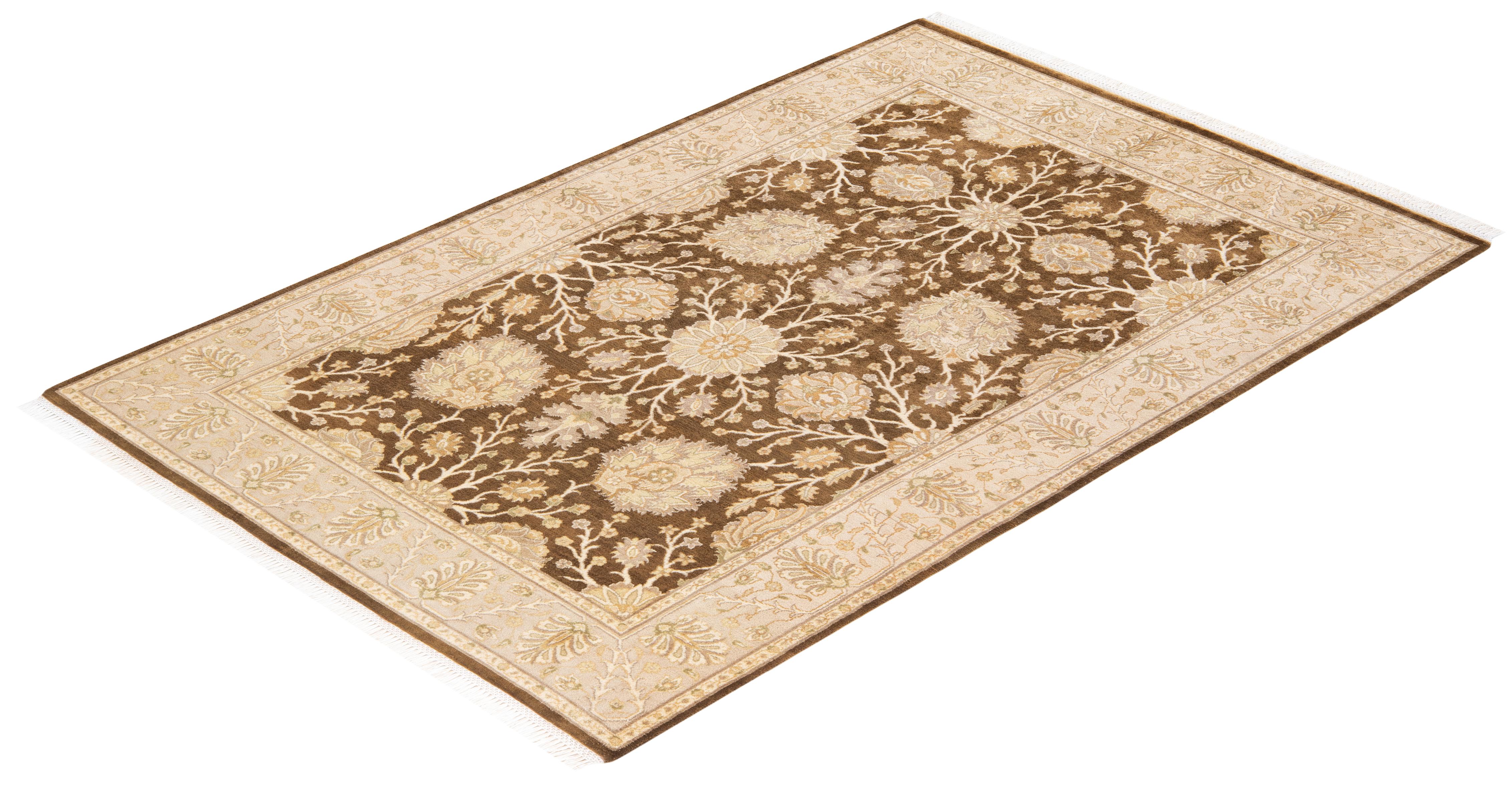 One-of-a-kind Hand Knotted Wool Mogul Brown Area Rug For Sale 3
