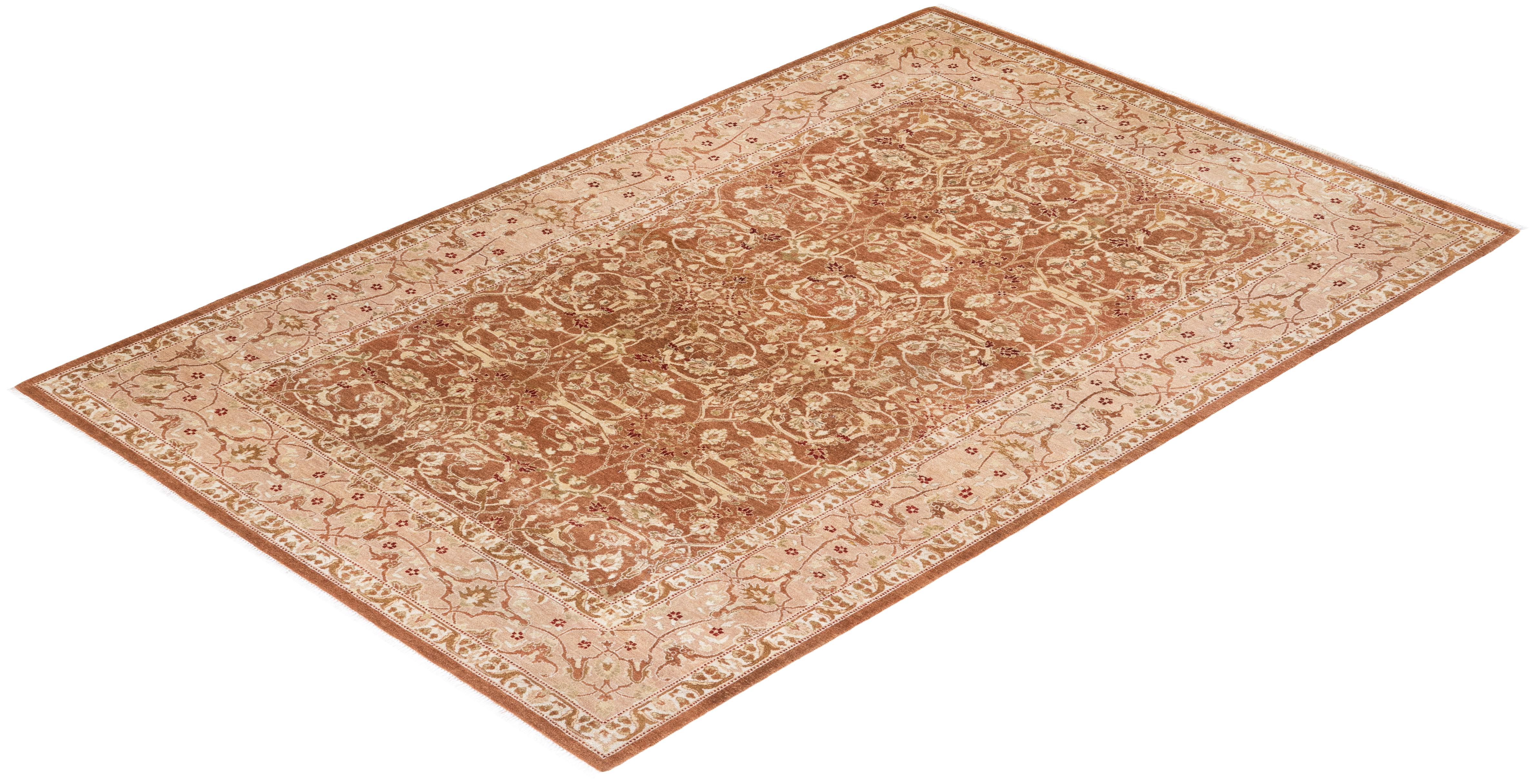 One-of-a-kind Hand Knotted Wool Mogul Brown Area Rug For Sale 3
