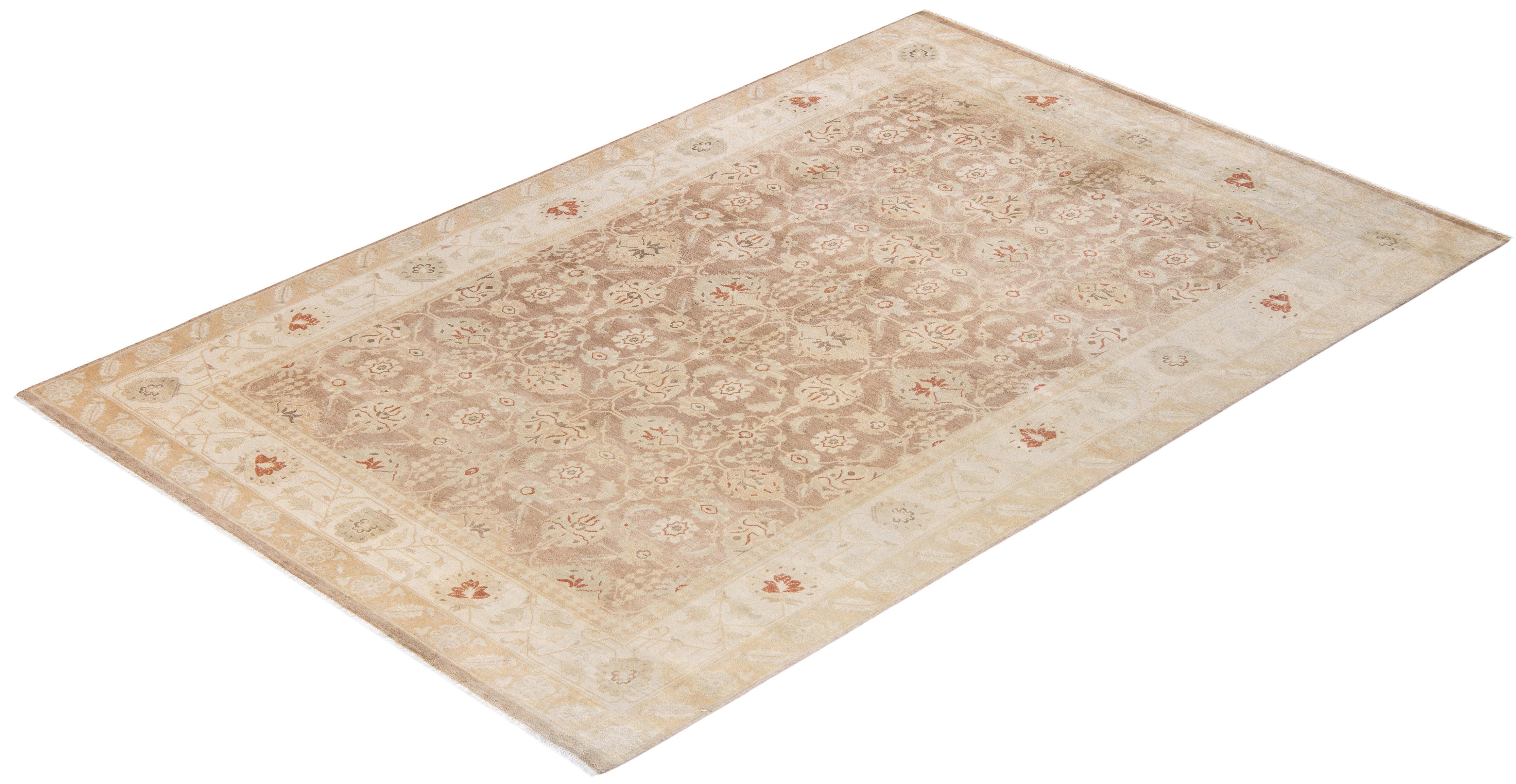 One-of-a-kind Hand Knotted Wool Mogul Brown Area Rug For Sale 3