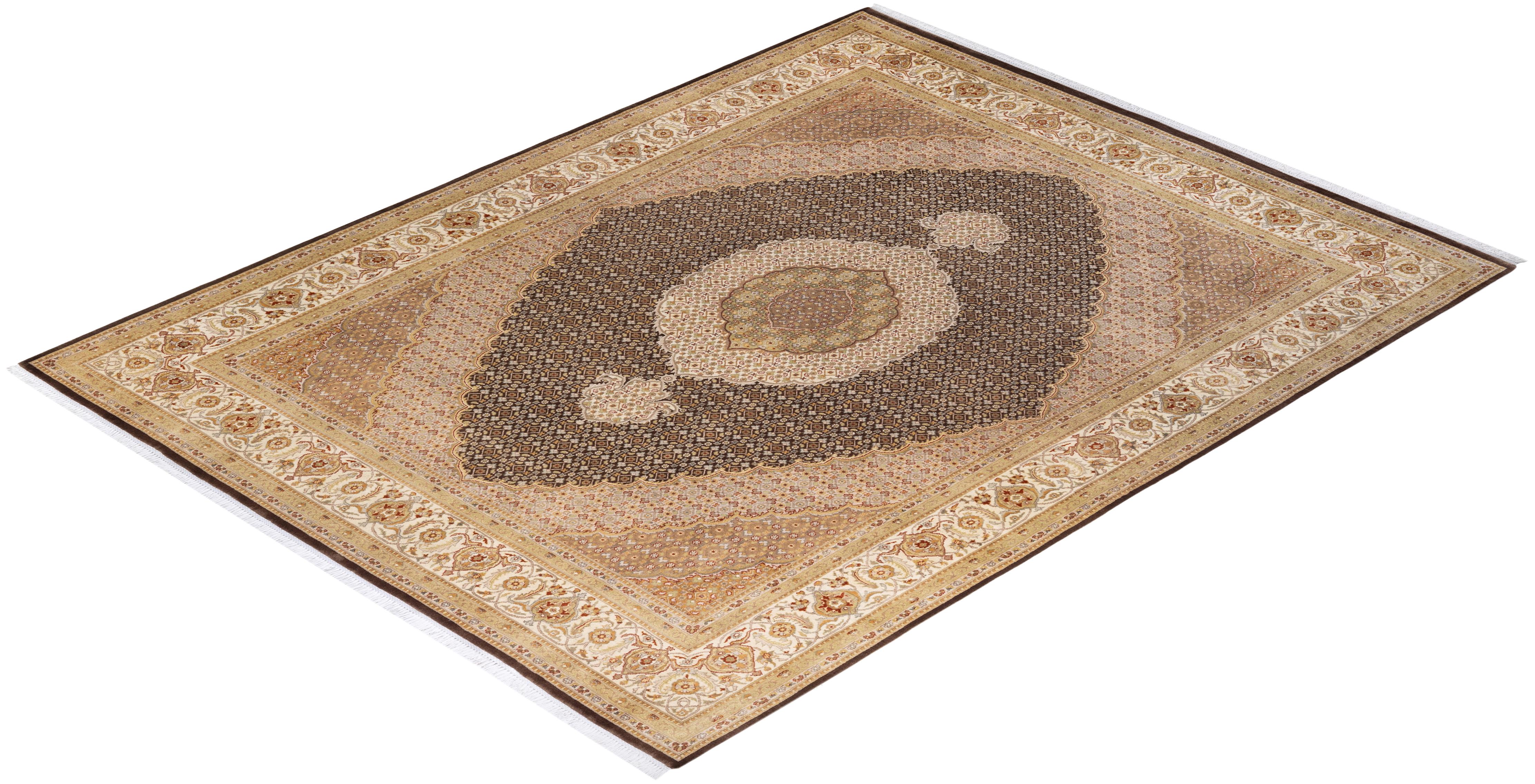 Handgeknüpfter Mogul-Teppich aus brauner Wolle, Unikat im Angebot 3