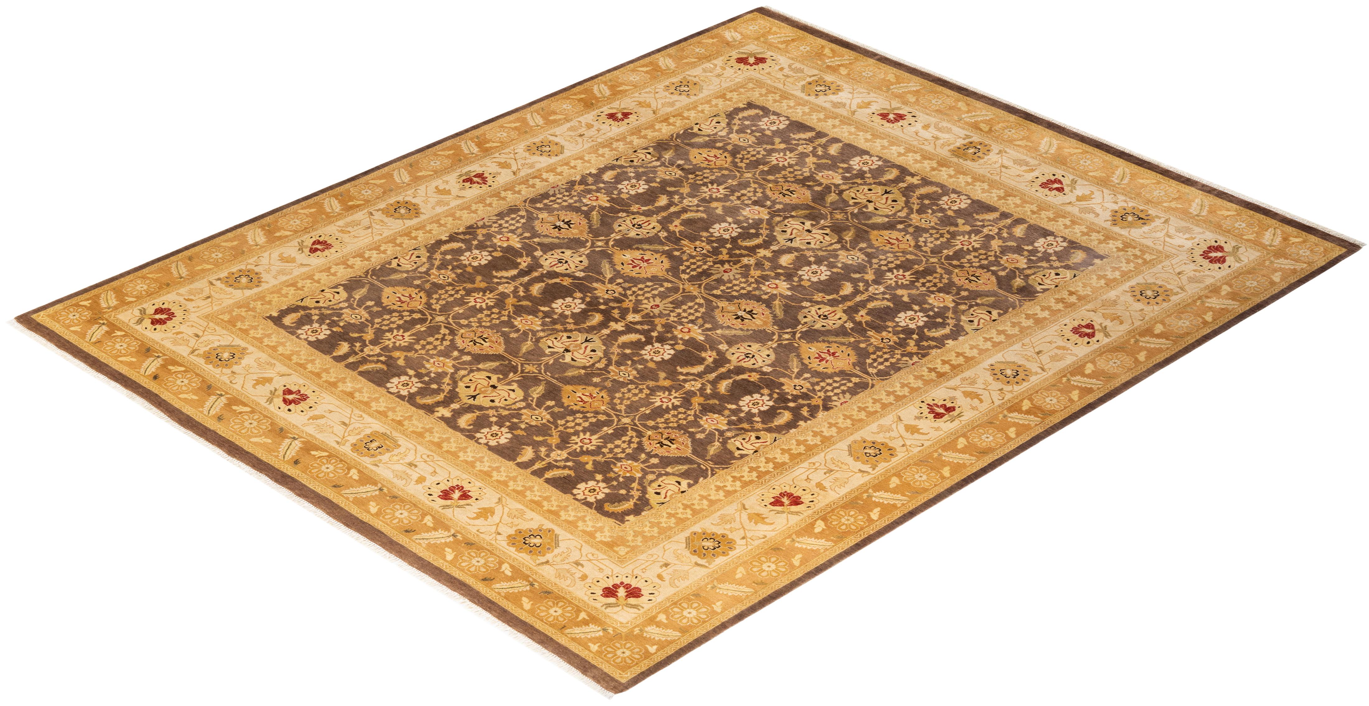 Handgeknüpfter Mogul-Teppich aus brauner Wolle, Unikat im Angebot 3