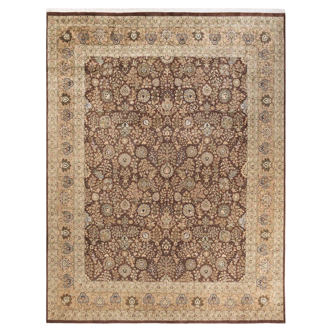 Tapis Mogul marron en laine noué à la main, unique en son genre