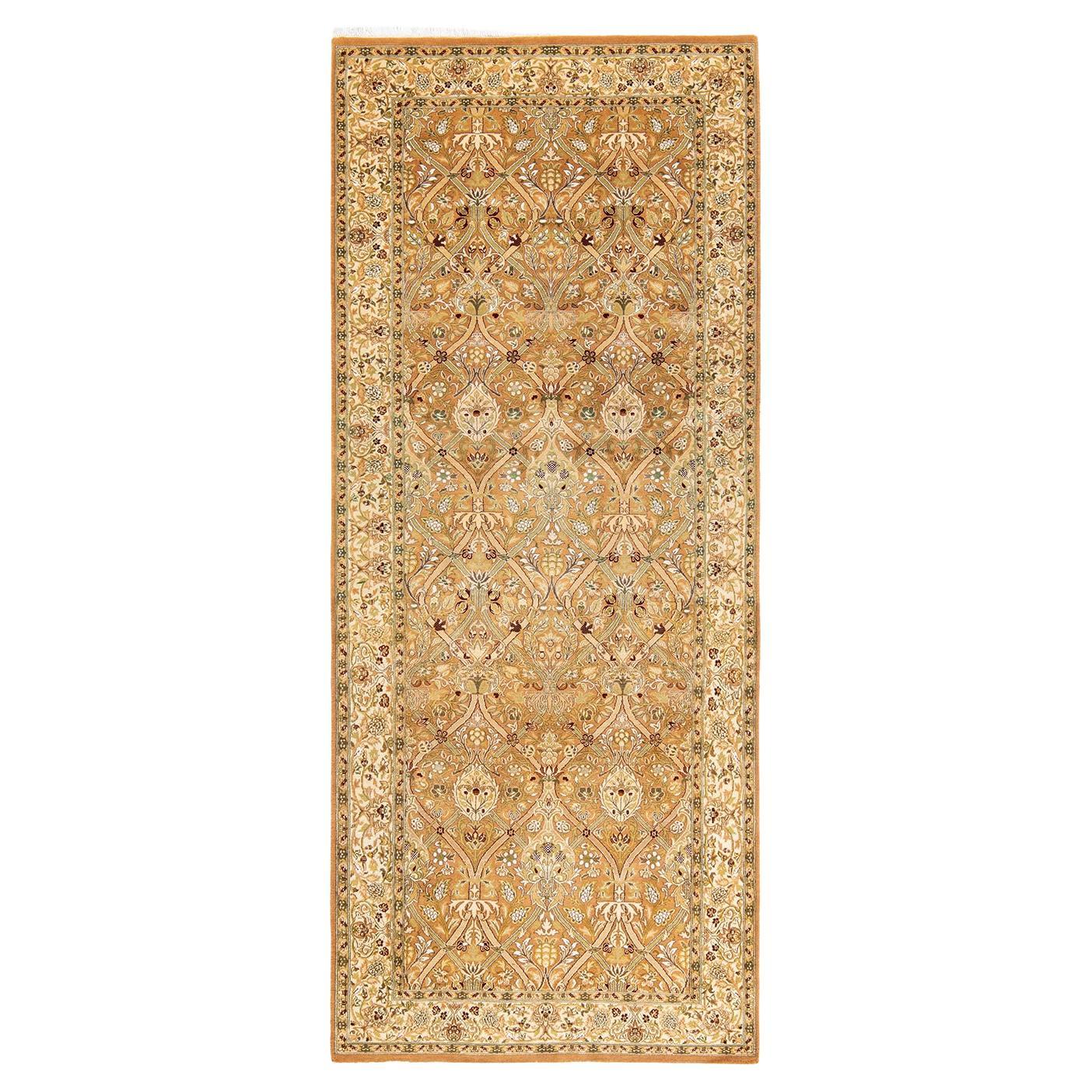 Tapis Mogul marron en laine noué à la main, unique en son genre