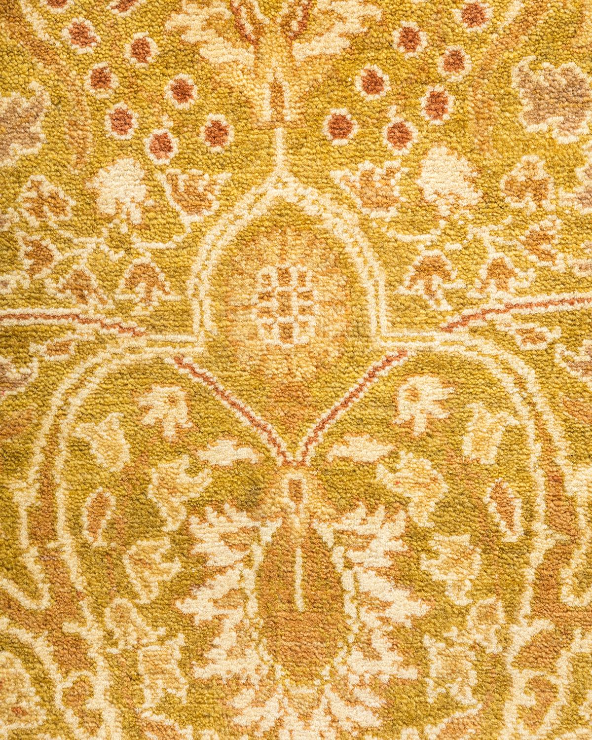 Pakistanais Tapis Mogul vert en laine noué à la main, unique en son genre en vente