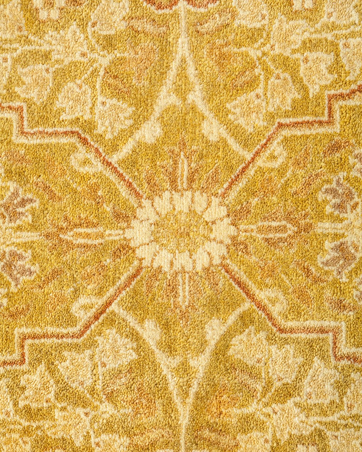 Pakistanais Tapis Mogul vert en laine noué à la main, unique en son genre en vente