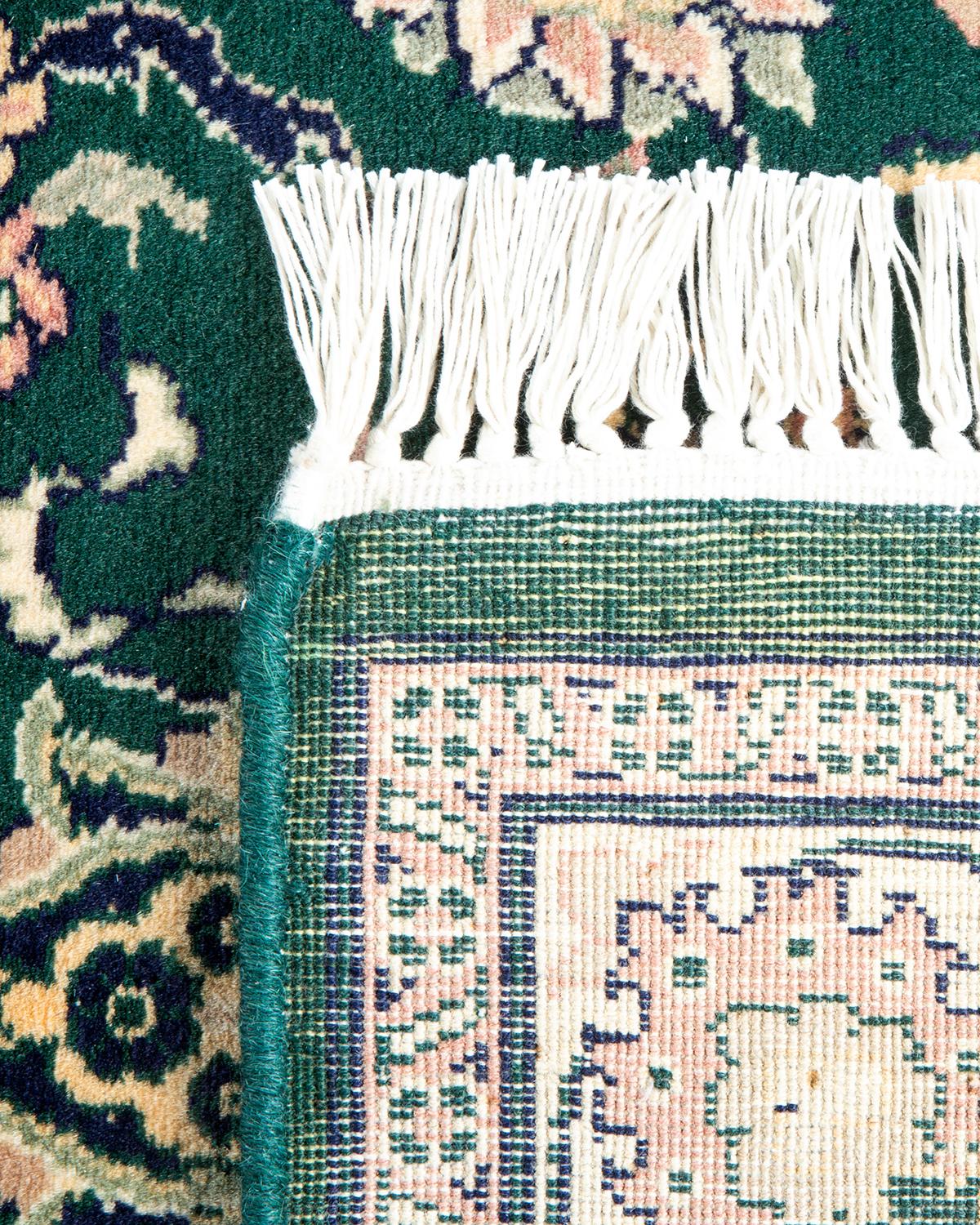 XXIe siècle et contemporain Tapis Mogul vert en laine noué à la main, unique en son genre en vente