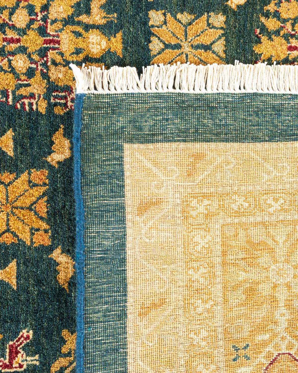 XXIe siècle et contemporain Tapis Mogul vert en laine noué à la main, unique en son genre en vente