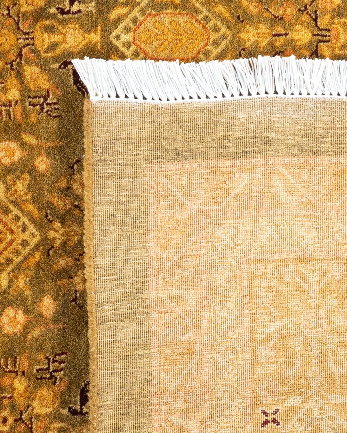 XXIe siècle et contemporain Tapis Mogul vert en laine noué à la main, unique en son genre en vente