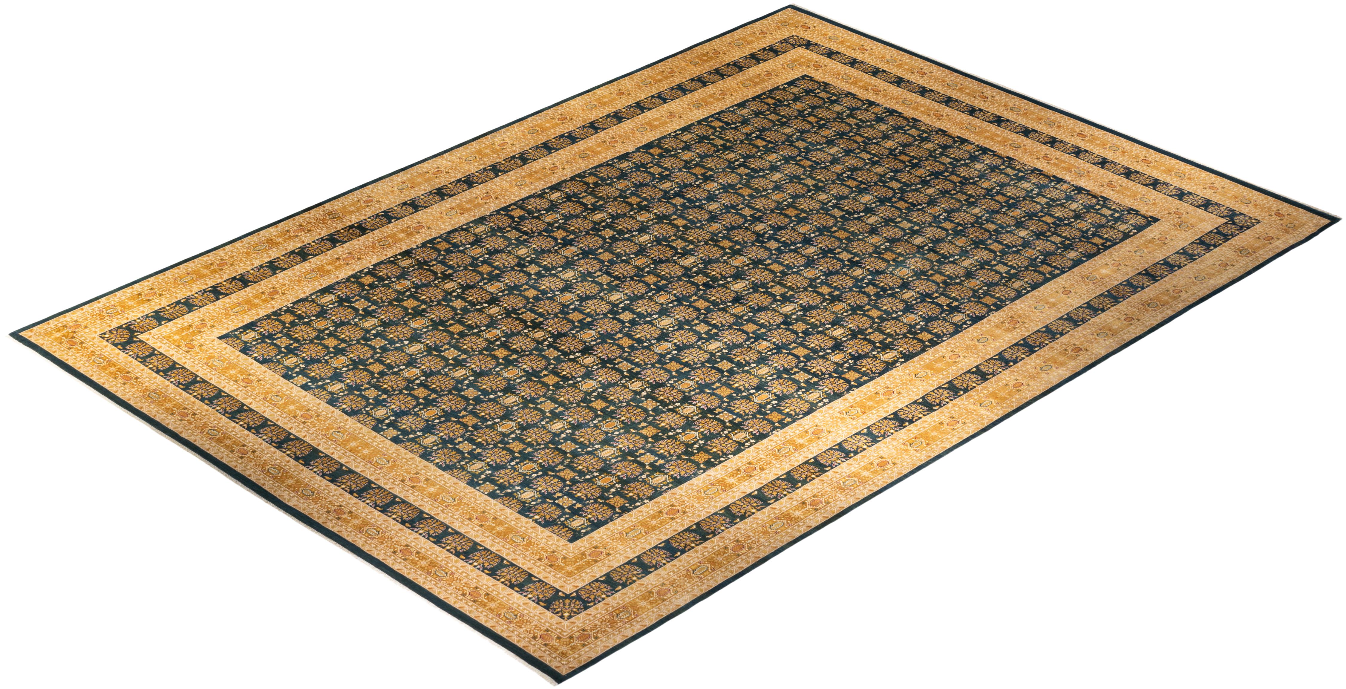 Tapis Mogul vert en laine noué à la main, unique en son genre en vente 2