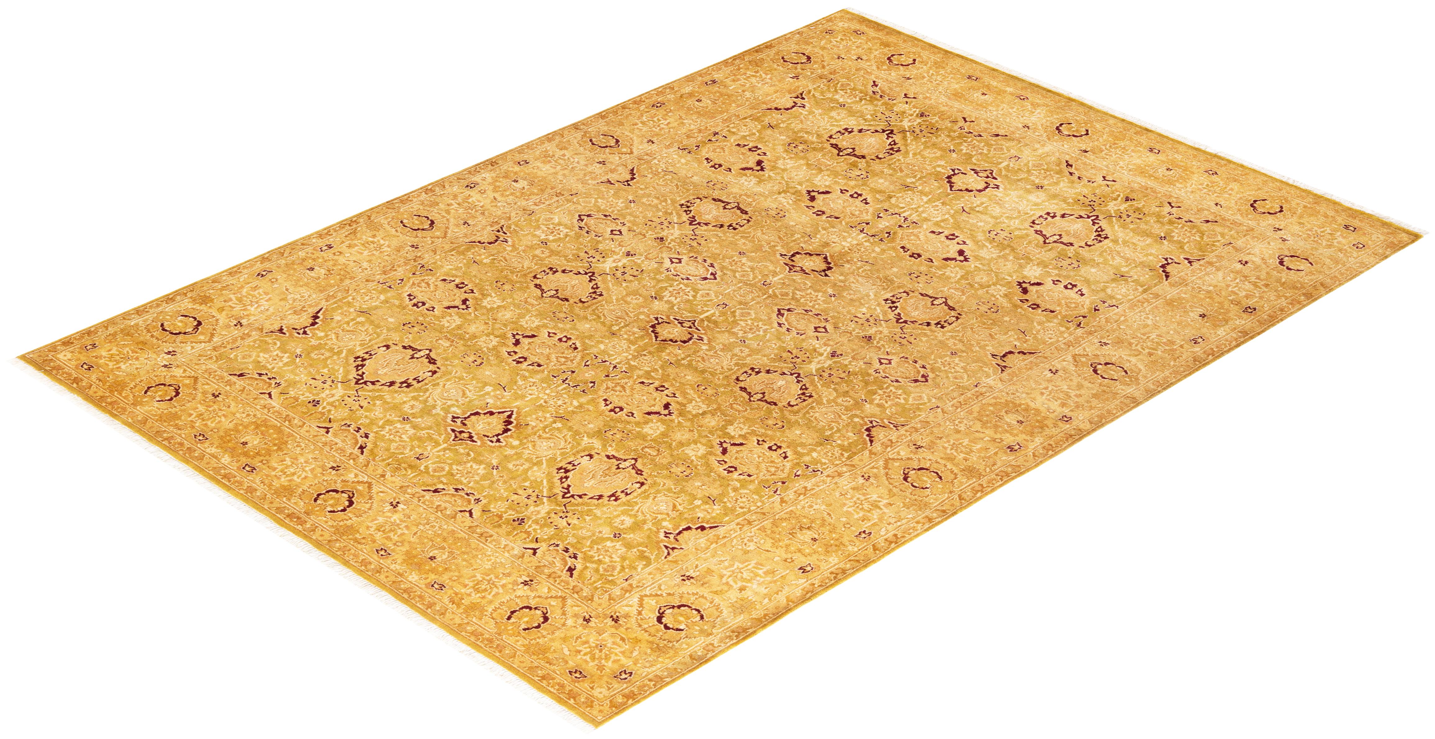 Tapis unique en son genre en laine Mogul Green, noué à la main en vente 2