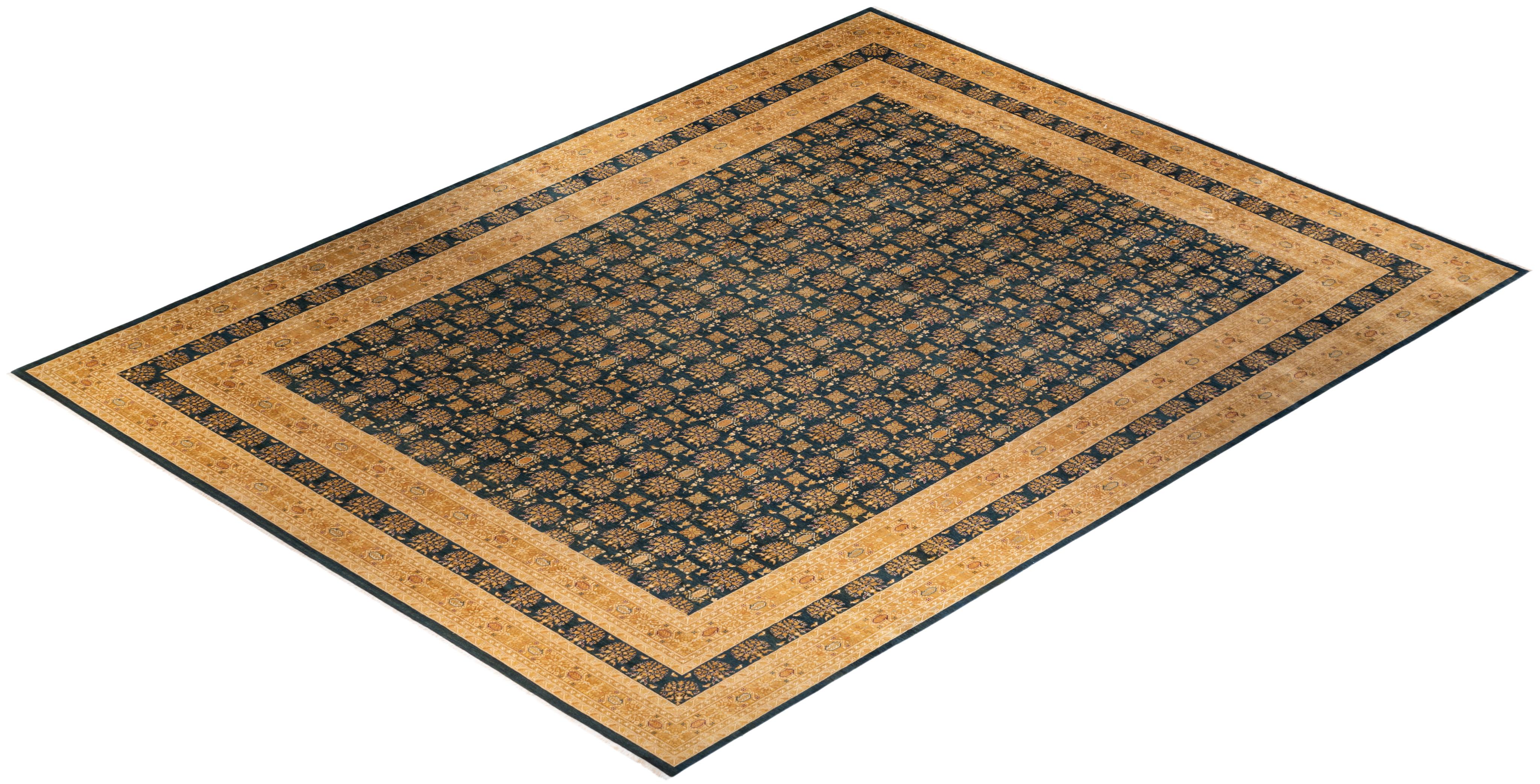 Tapis Mogul vert en laine noué à la main, unique en son genre en vente 2