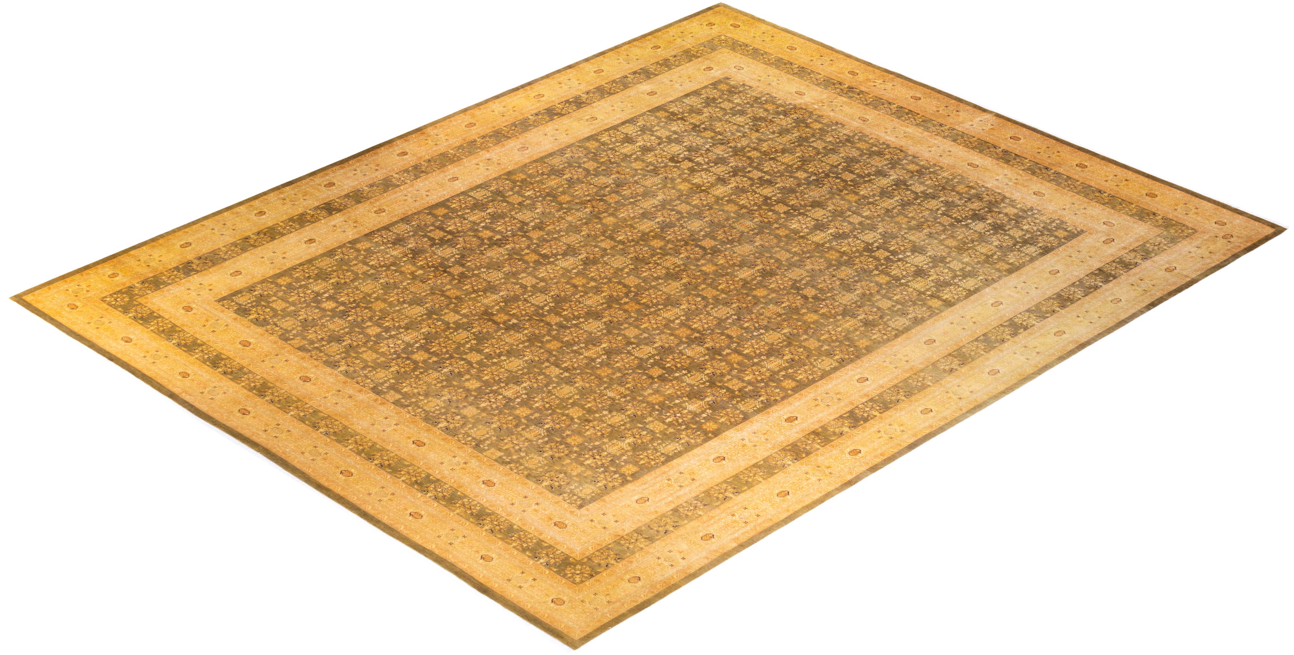 Tapis Mogul vert en laine noué à la main, unique en son genre en vente 2