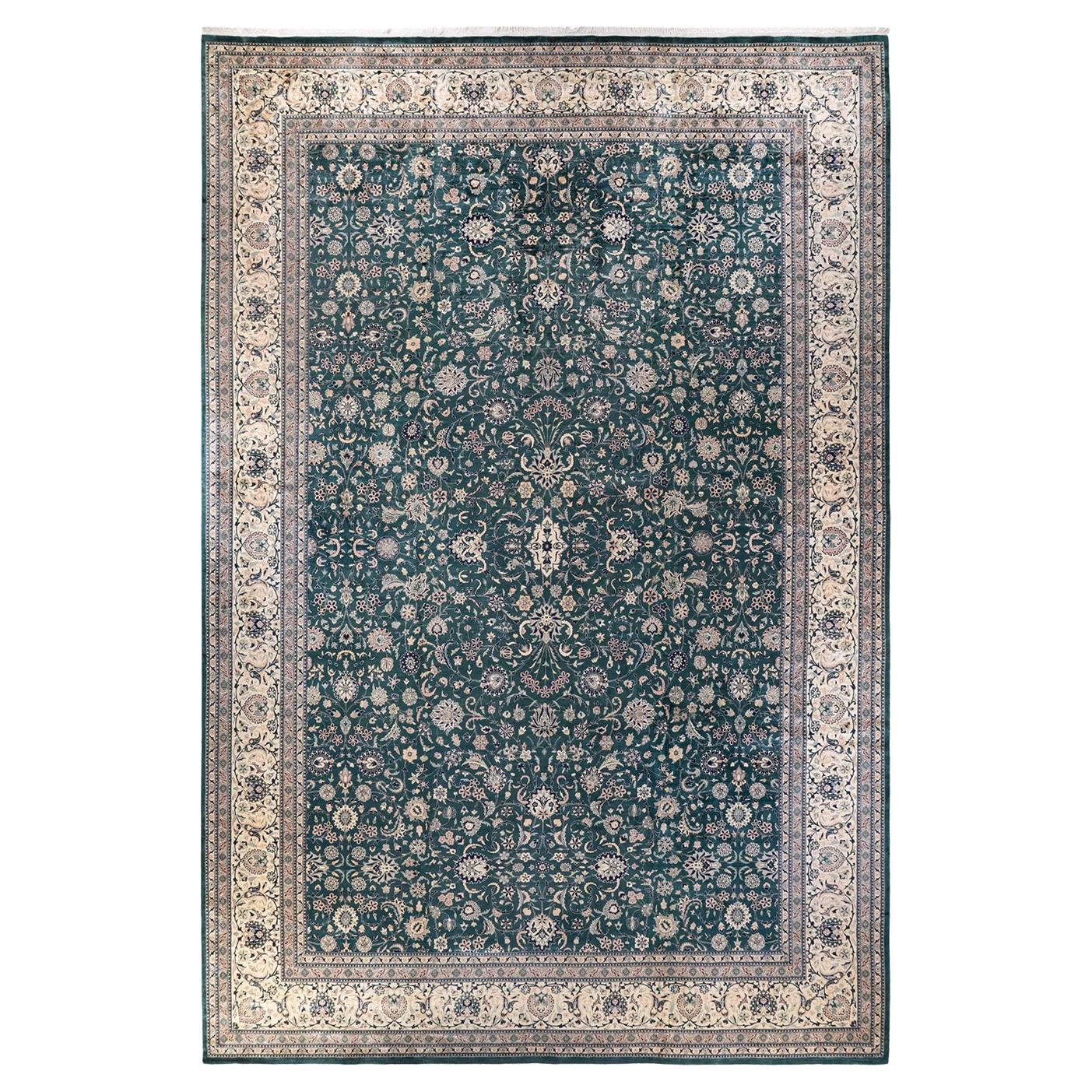 One-of-a-kind Hand Knotted Wool Mogul Green Area Rug For Sale