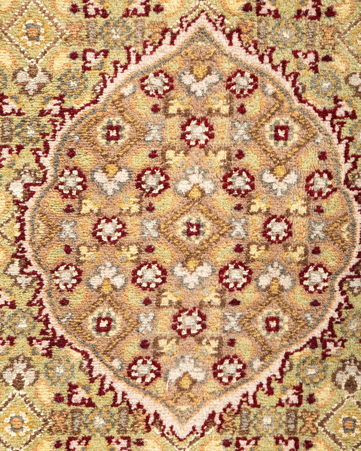 Pakistani One-of-a-Kind Hand Knotted Wool Mogul Ivory Area Rug For Sale