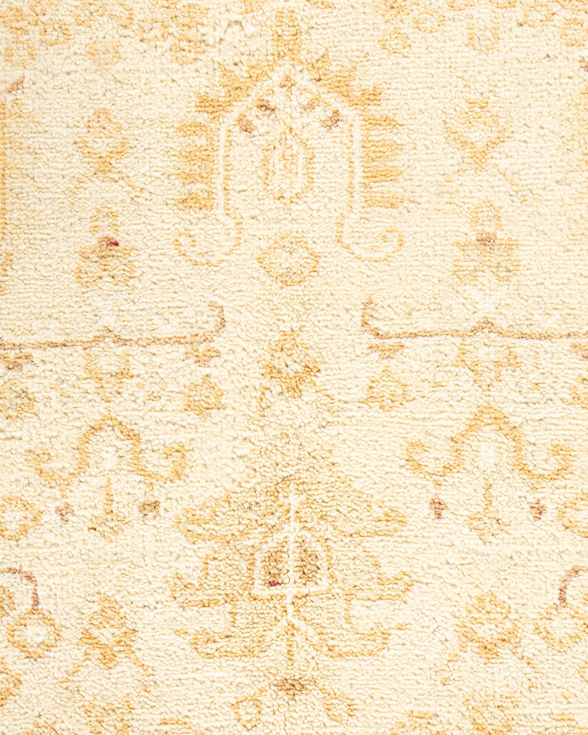 Pakistani One-of-a-kind Hand Knotted Wool Mogul Ivory Area Rug For Sale