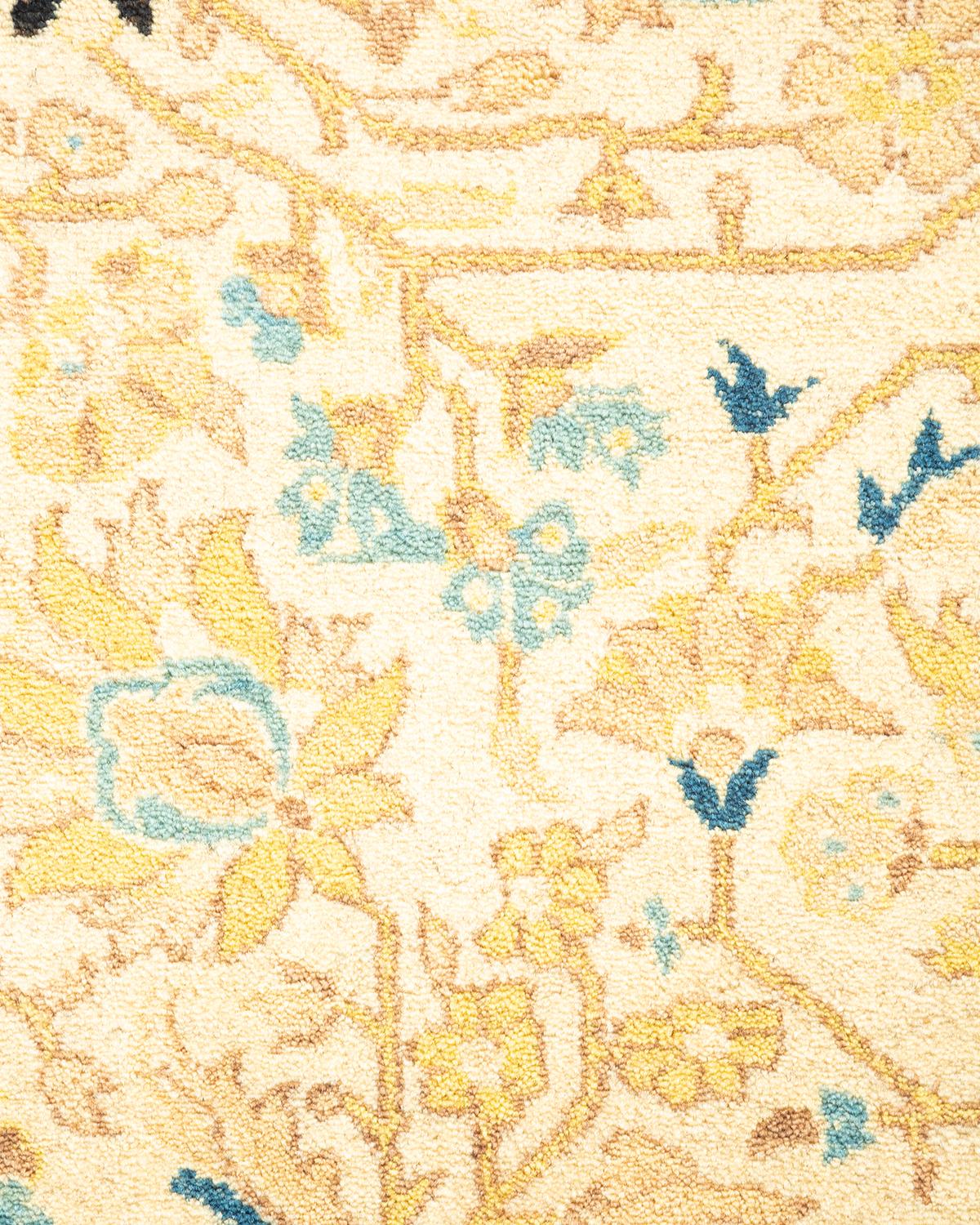 Pakistani One-of-a-kind Hand Knotted Wool Mogul Ivory Area Rug For Sale