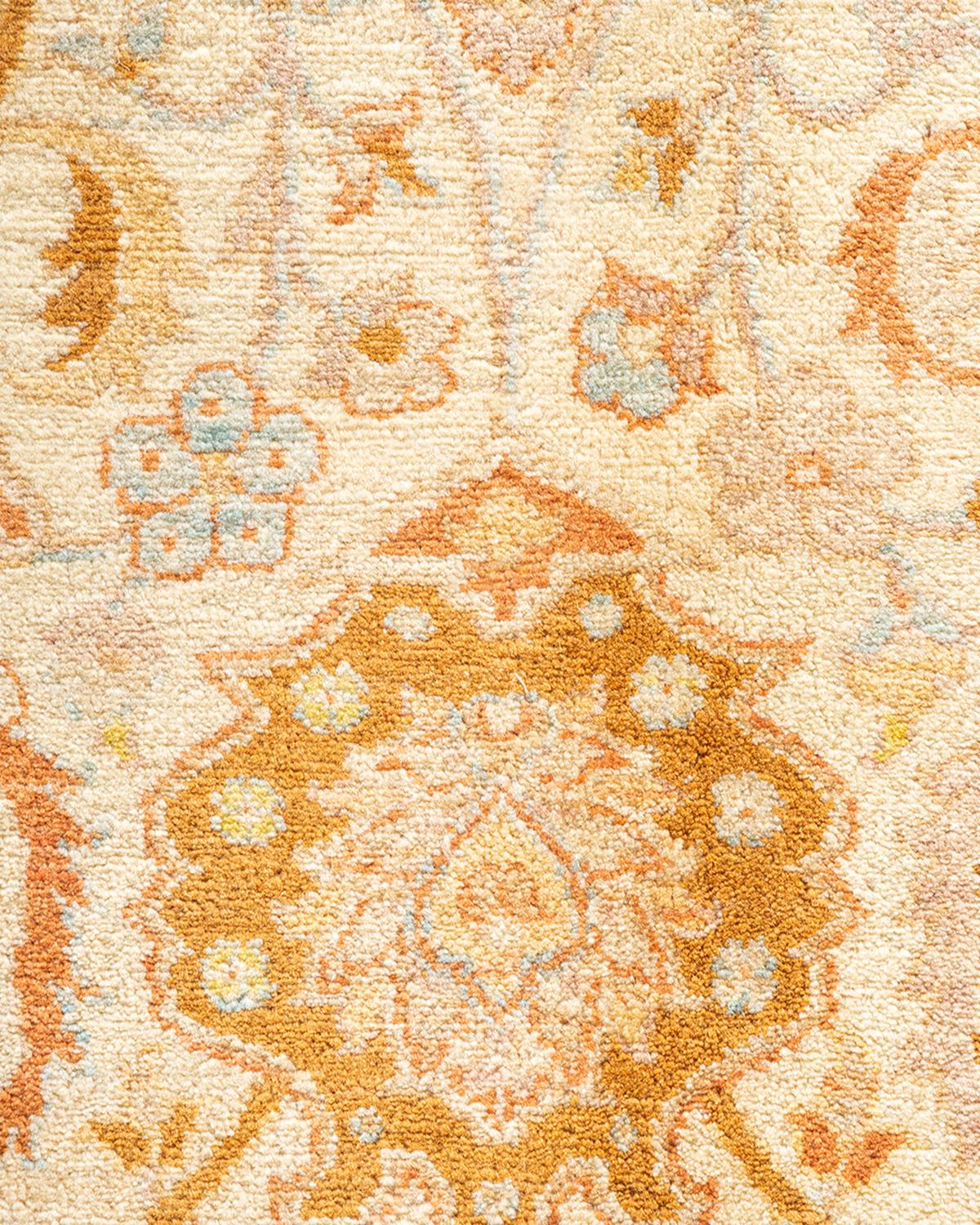 Pakistani One-of-a-kind Hand Knotted Wool Mogul Ivory Area Rug For Sale