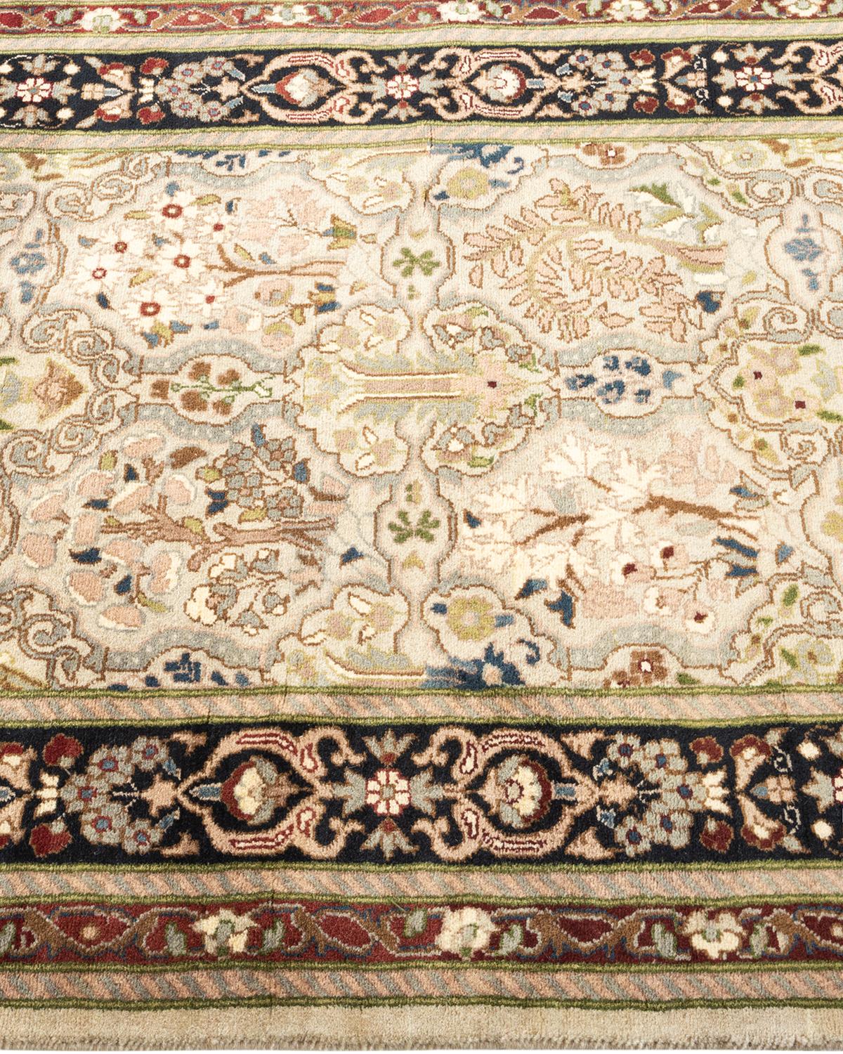 One-of-a-Kind Hand Knotted Wool Mogul Ivory Area Rug In New Condition For Sale In Norwalk, CT