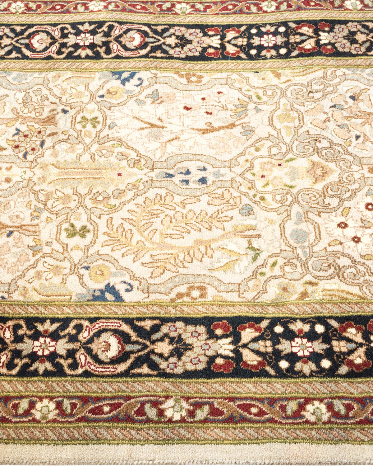 One-of-a-Kind Hand Knotted Wool Mogul Ivory Area Rug In New Condition For Sale In Norwalk, CT