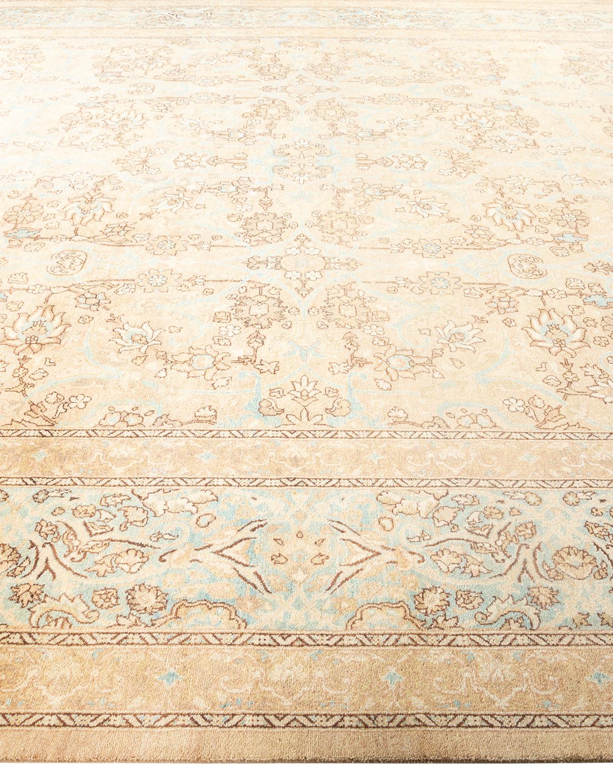 One-of-a-kind Hand Knotted Wool Mogul Ivory Area Rug In New Condition For Sale In Norwalk, CT