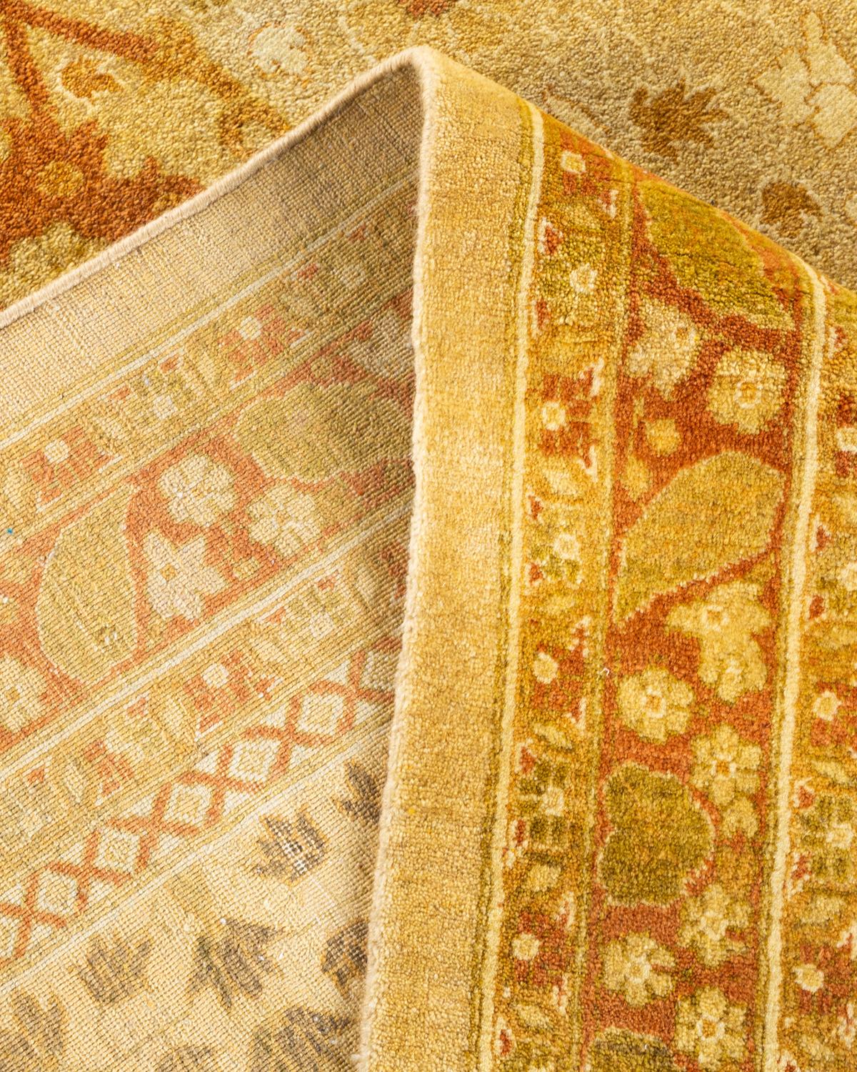 Handgeknüpfter elfenbeinfarbener Mogul-Teppich aus Wolle, Unikat im Angebot 1