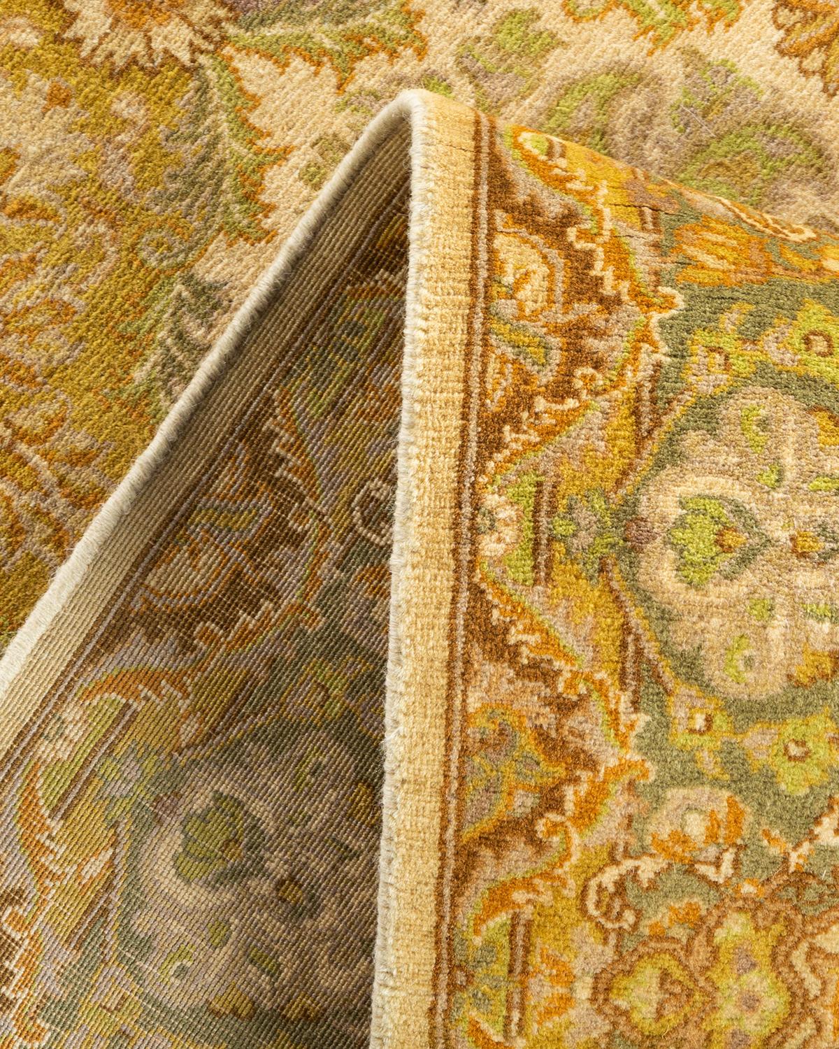 Laine Tapis Mogul ivoire en laine noué à la main, unique en son genre en vente