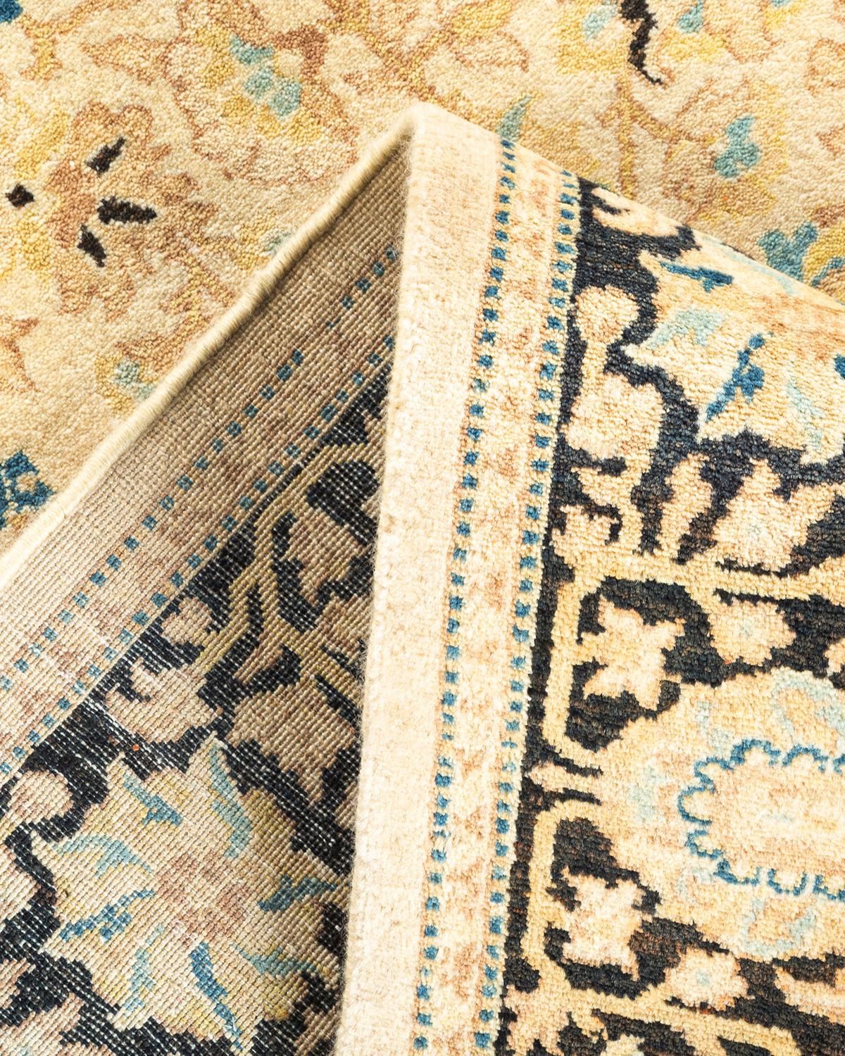 One-of-a-kind Hand Knotted Wool Mogul Ivory Area Rug For Sale 1