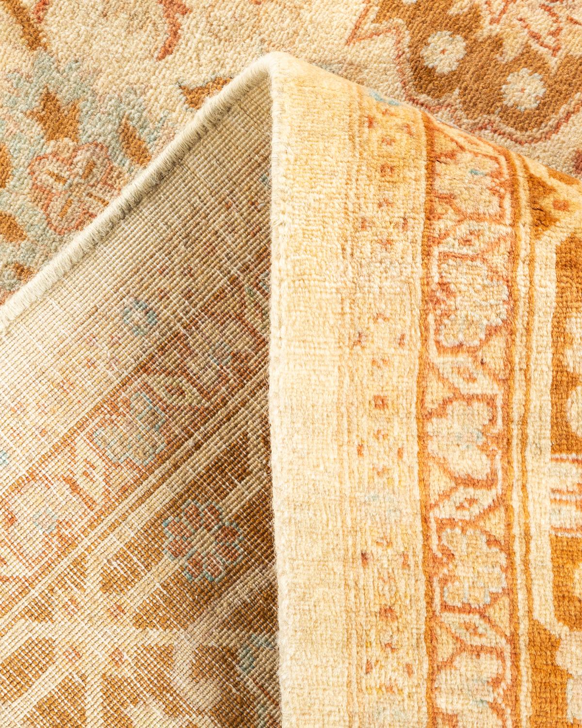 Handgeknüpfter elfenbeinfarbener Mogul-Teppich aus Wolle, Unikat im Angebot 1