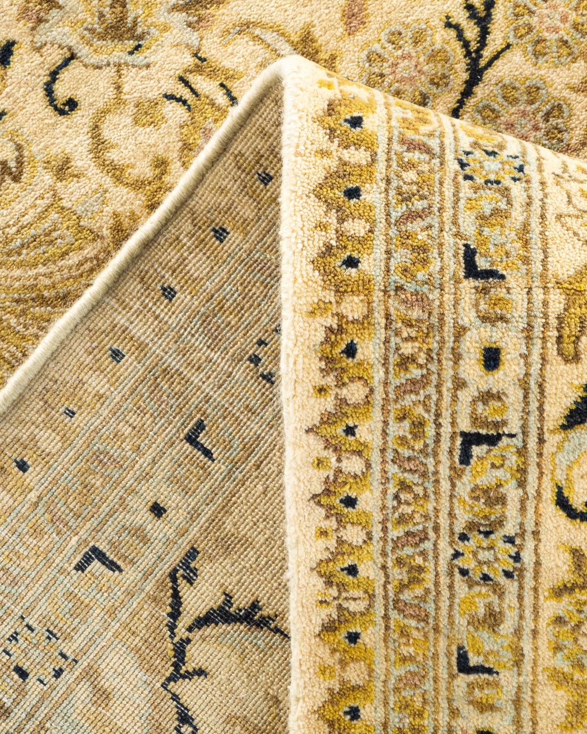 Laine Tapis Mogul ivoire en laine noué à la main, unique en son genre en vente