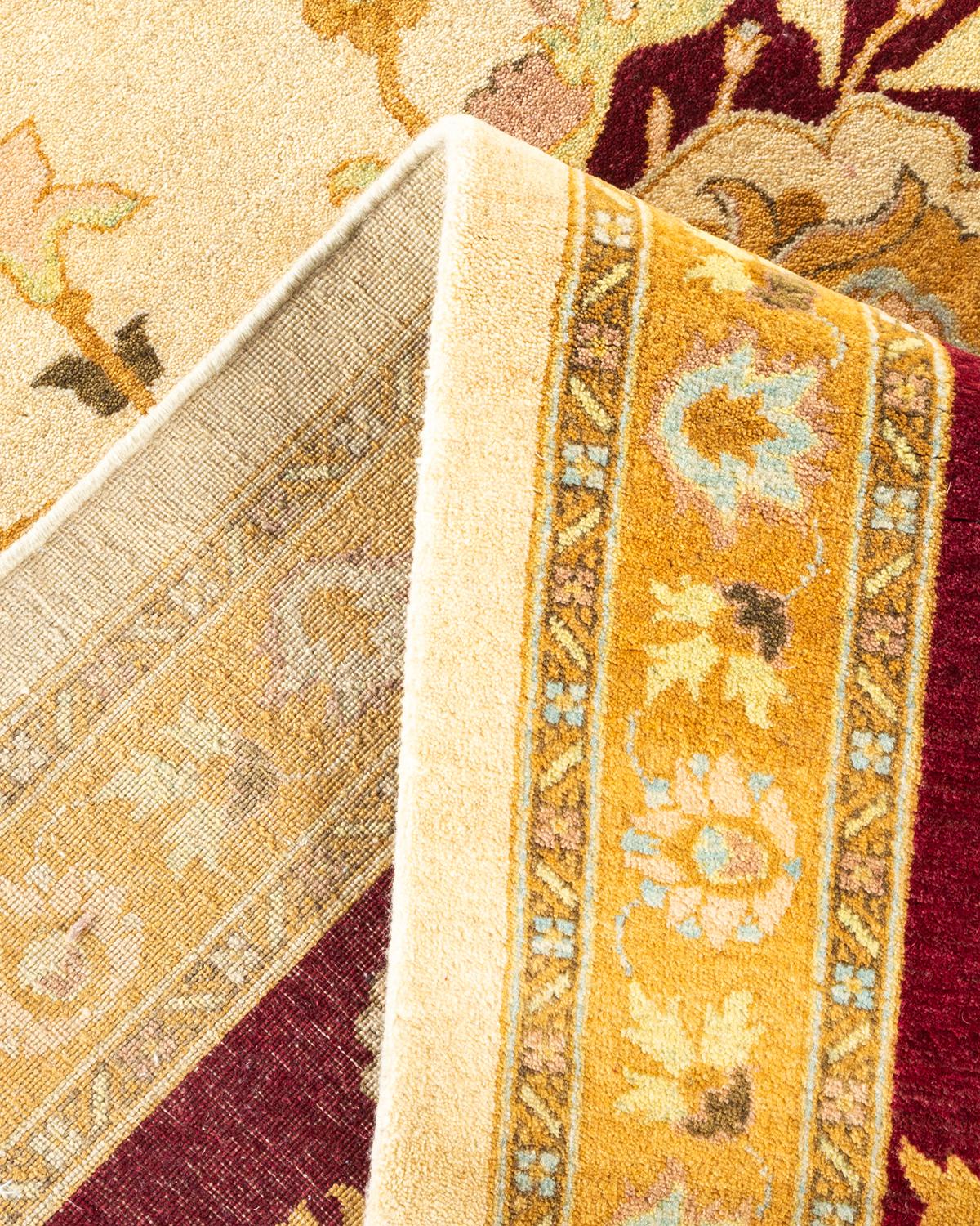 One-of-a-kind Hand Knotted Wool Mogul Ivory Area Rug For Sale 1