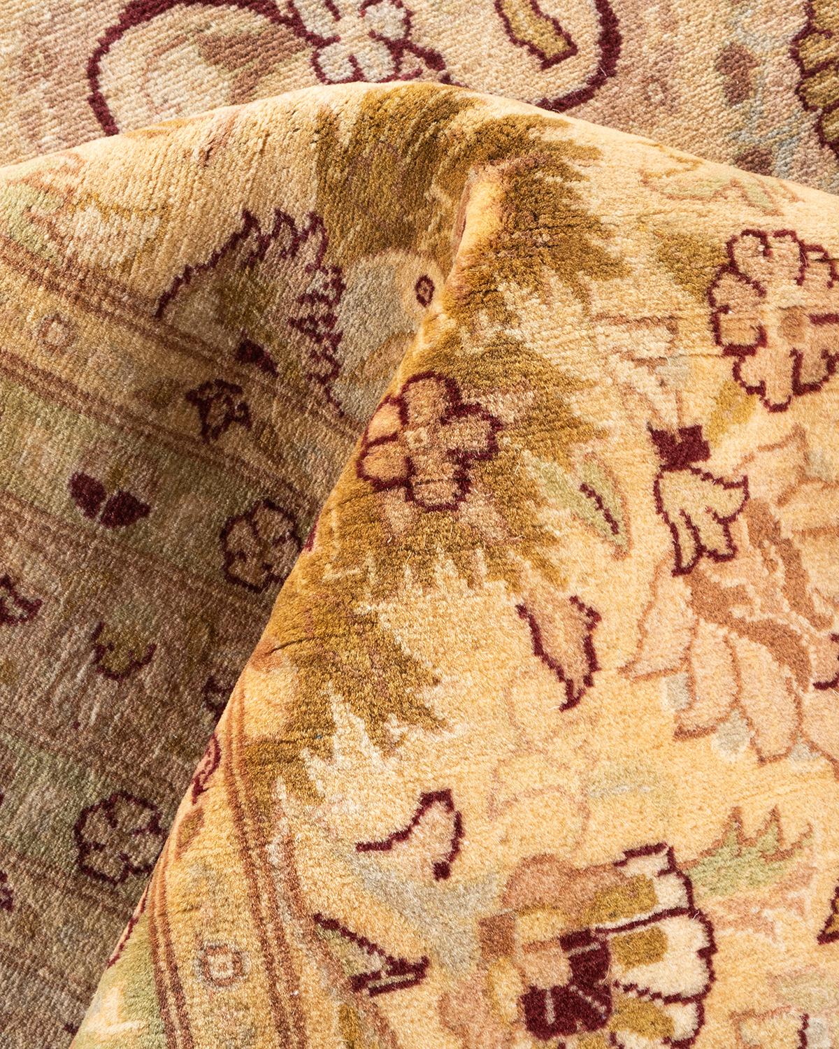 Handgeknüpfter elfenbeinfarbener Mogul-Teppich aus Wolle, Unikat im Angebot 1