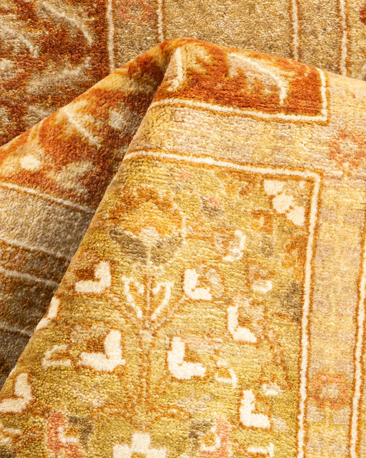Handgeknüpfter elfenbeinfarbener Mogul-Teppich aus Wolle, Unikat im Angebot 2
