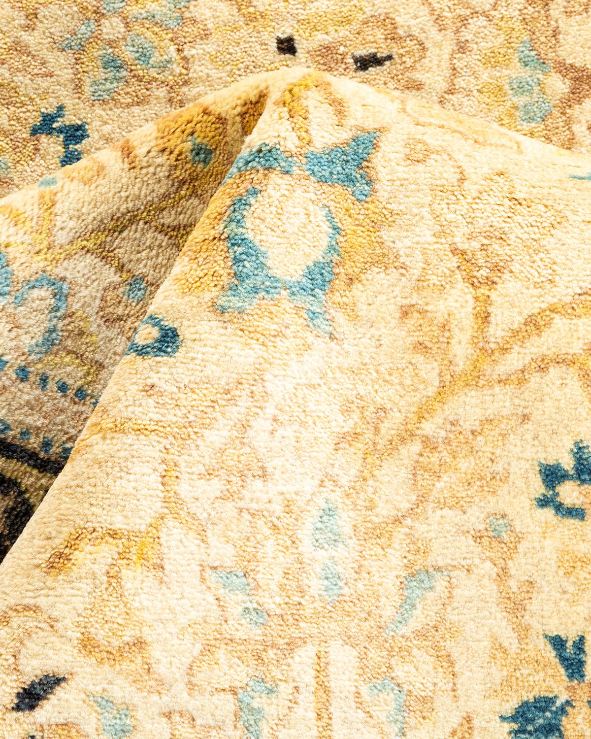 One-of-a-kind Hand Knotted Wool Mogul Ivory Area Rug For Sale 2