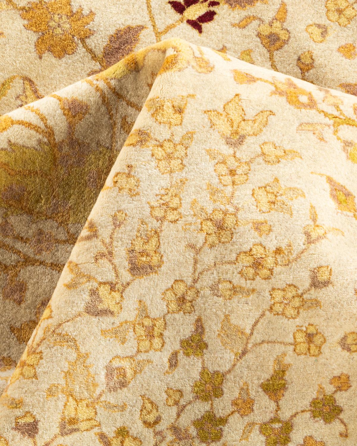 Handgeknüpfter elfenbeinfarbener Mogul-Teppich aus Wolle, Unikat im Angebot 2