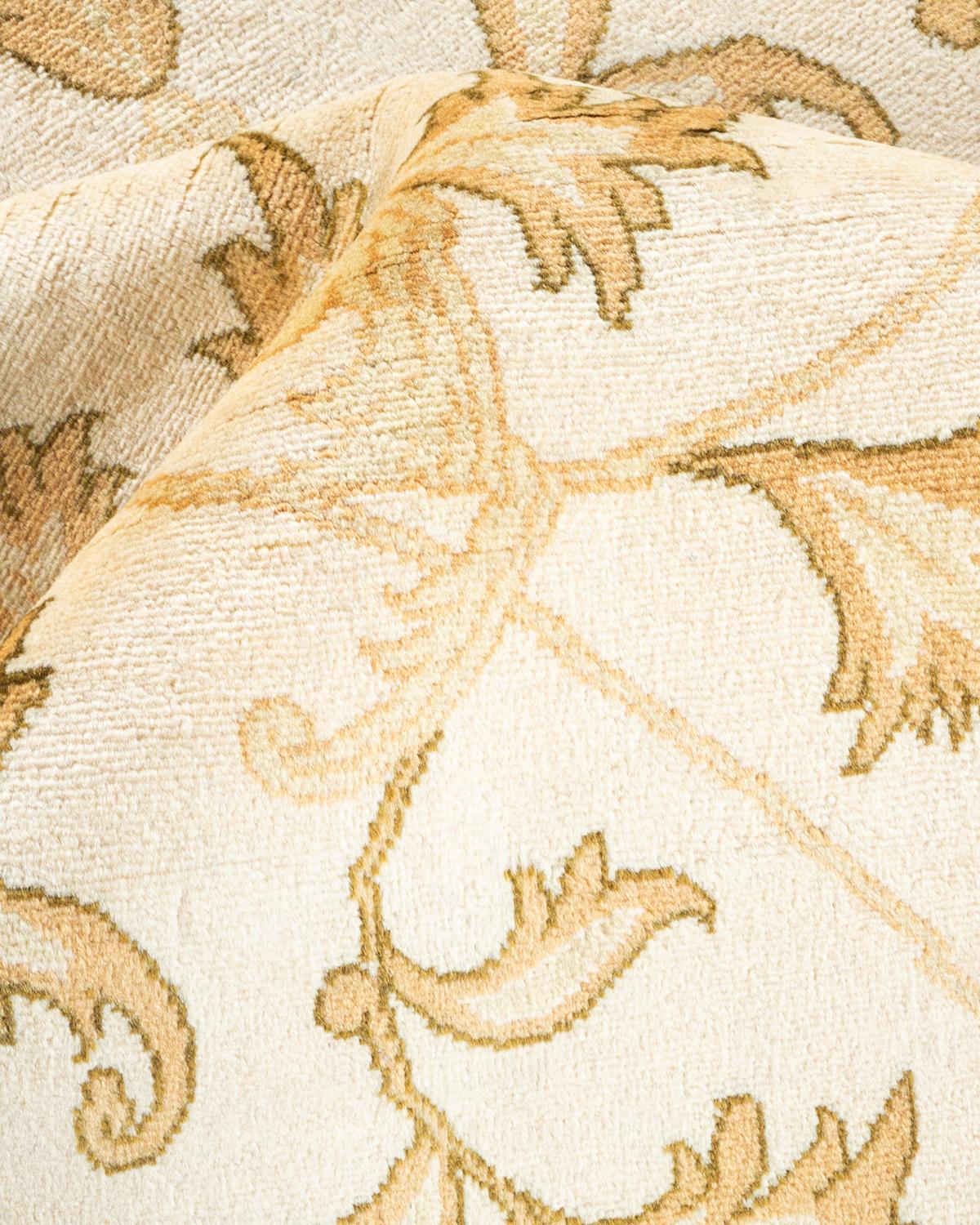 Handgeknüpfter elfenbeinfarbener Mogul-Teppich aus Wolle, Unikat im Angebot 2